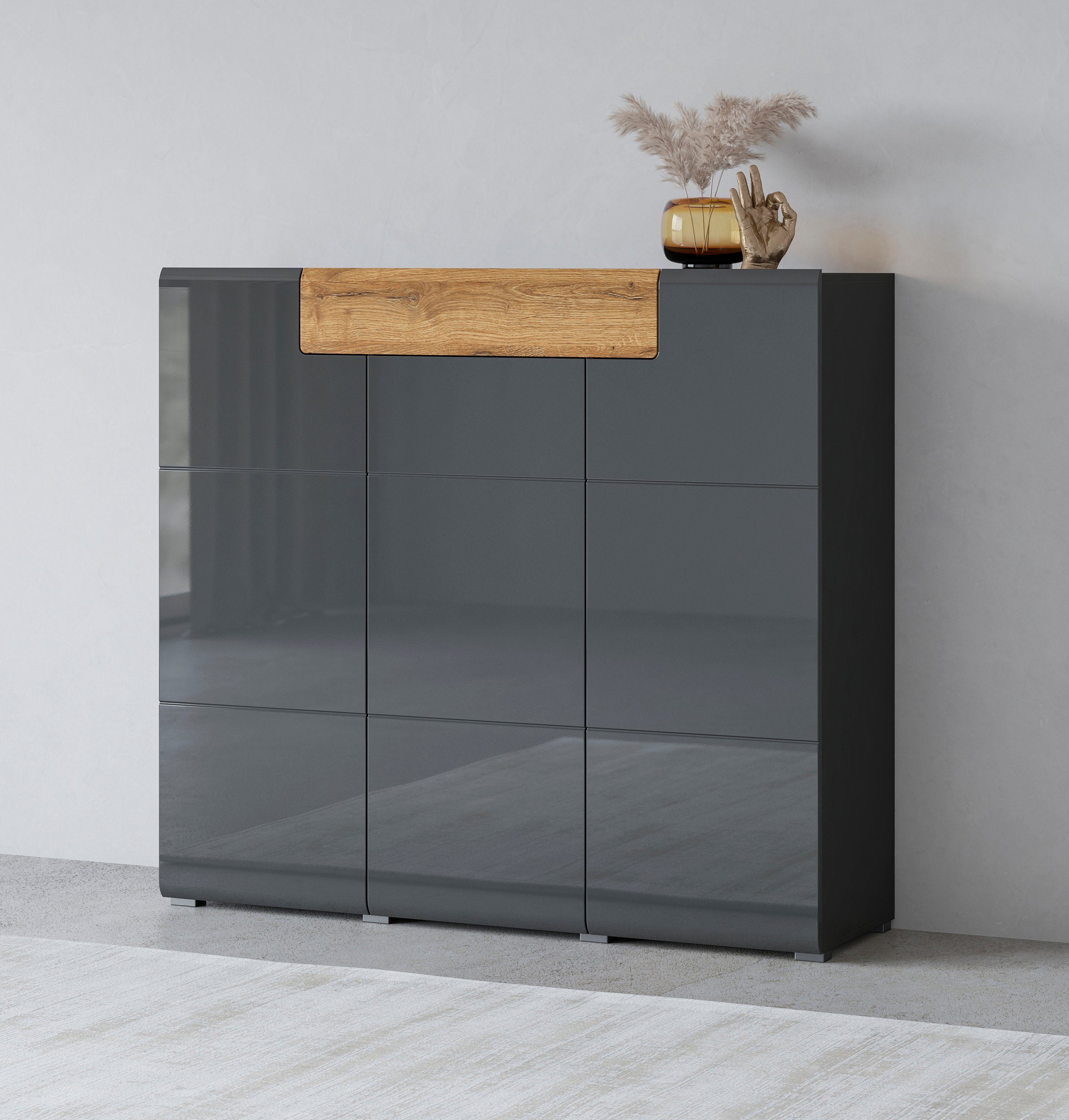 INOSIGN Highboard Toledo, breedte 147,5 cm, modieuze hoge kast met 3 deuren 1 lade highboards grijs