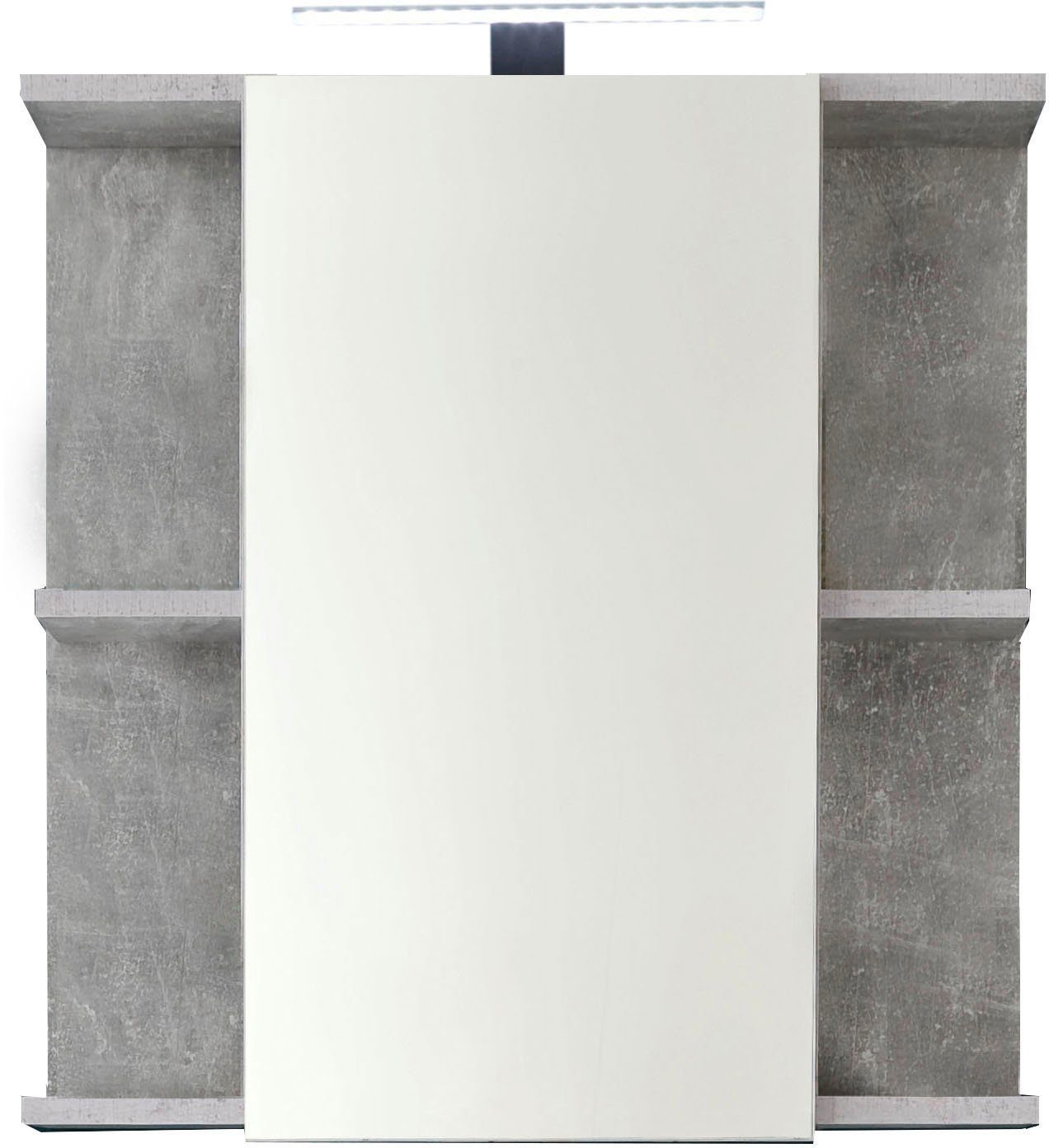 trendteam Spiegelkast Badspiegel met spiegeldeur in wit hoogglans/beton - inclusief lamp (2-delig)
