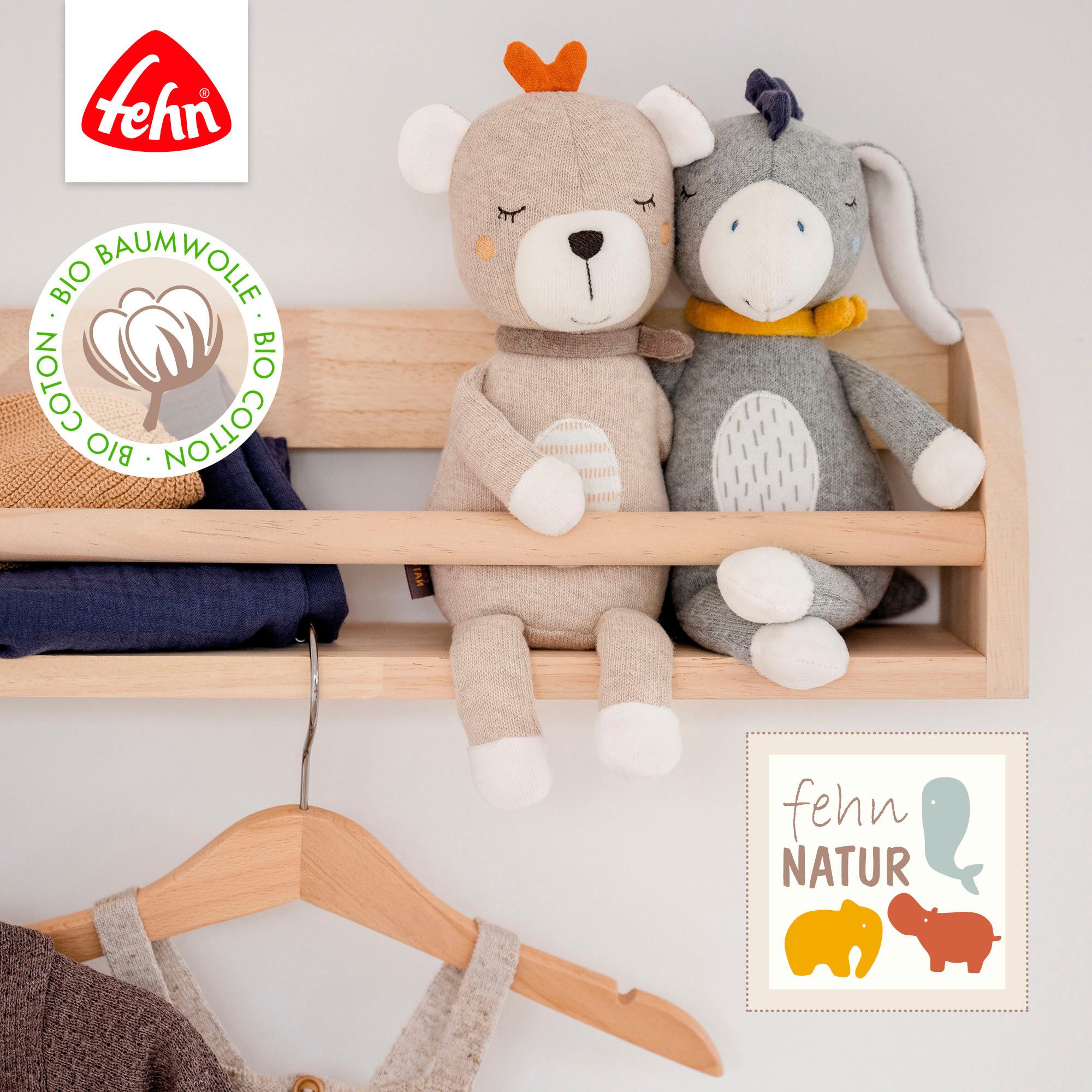 Fehn Grijpspeeltje FehnNATUR, houten grijpspeeltje teddy