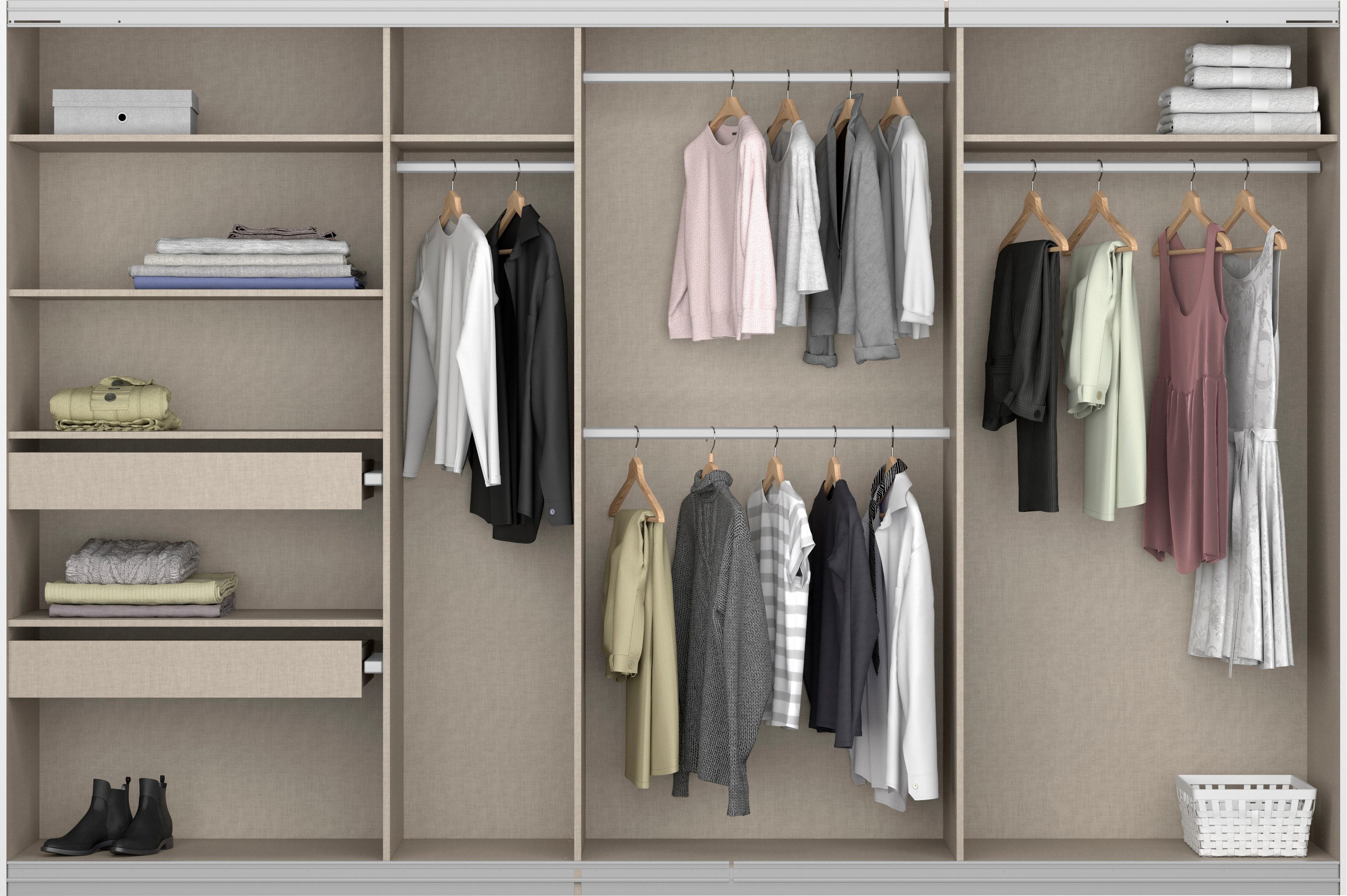 rauch Zweefdeurkast Kledingkast kast garderobe BESTSELLER KOLUNA met spiegel inclusief 2 binnenladen en extra legplanken made in germany