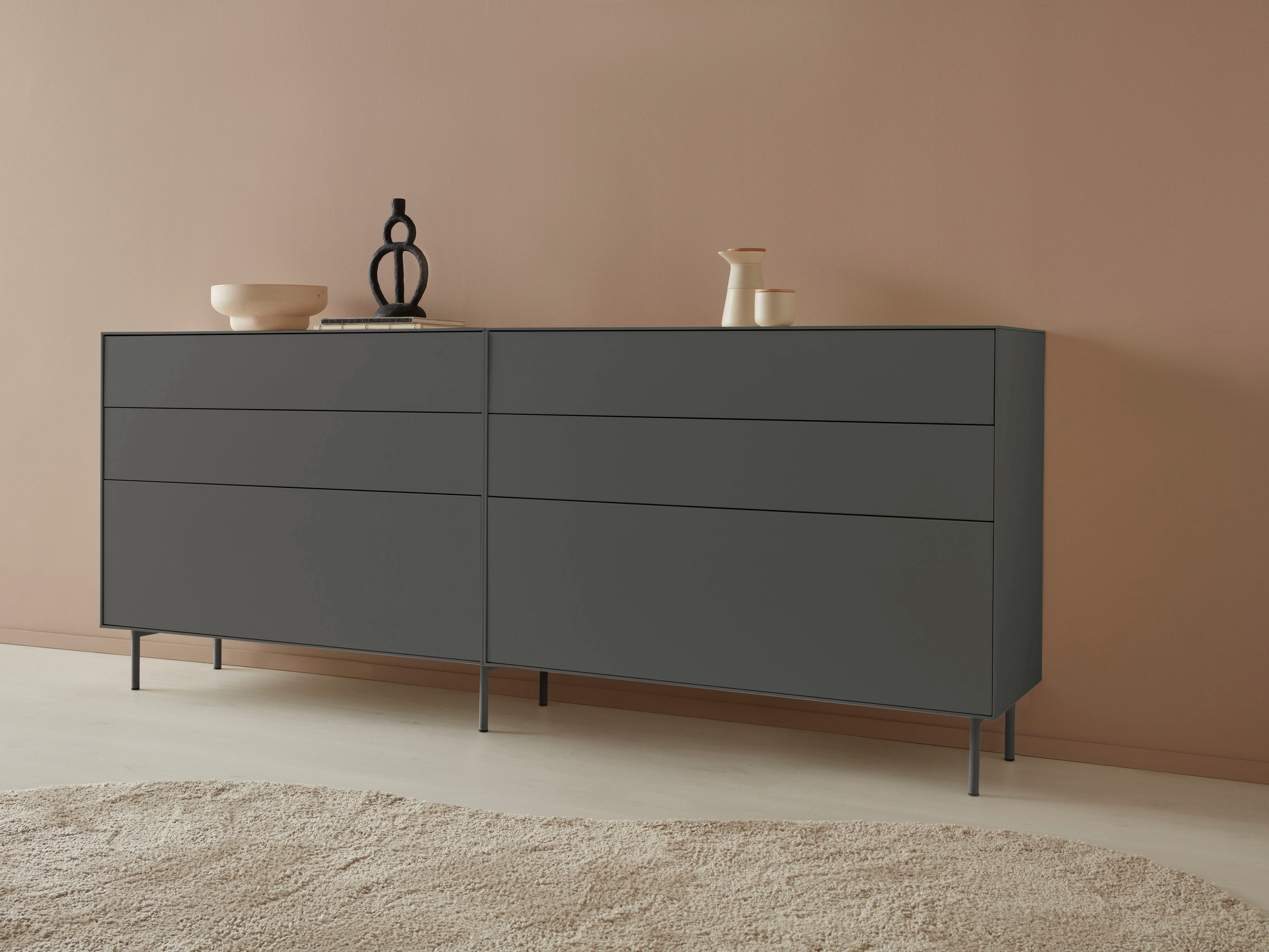 LeGer Home by Lena Gercke Dressoir Essentials Breedte: 224 cm, MDF gelakt, push-to-open-functie (2 stuks) dressoirs grijs