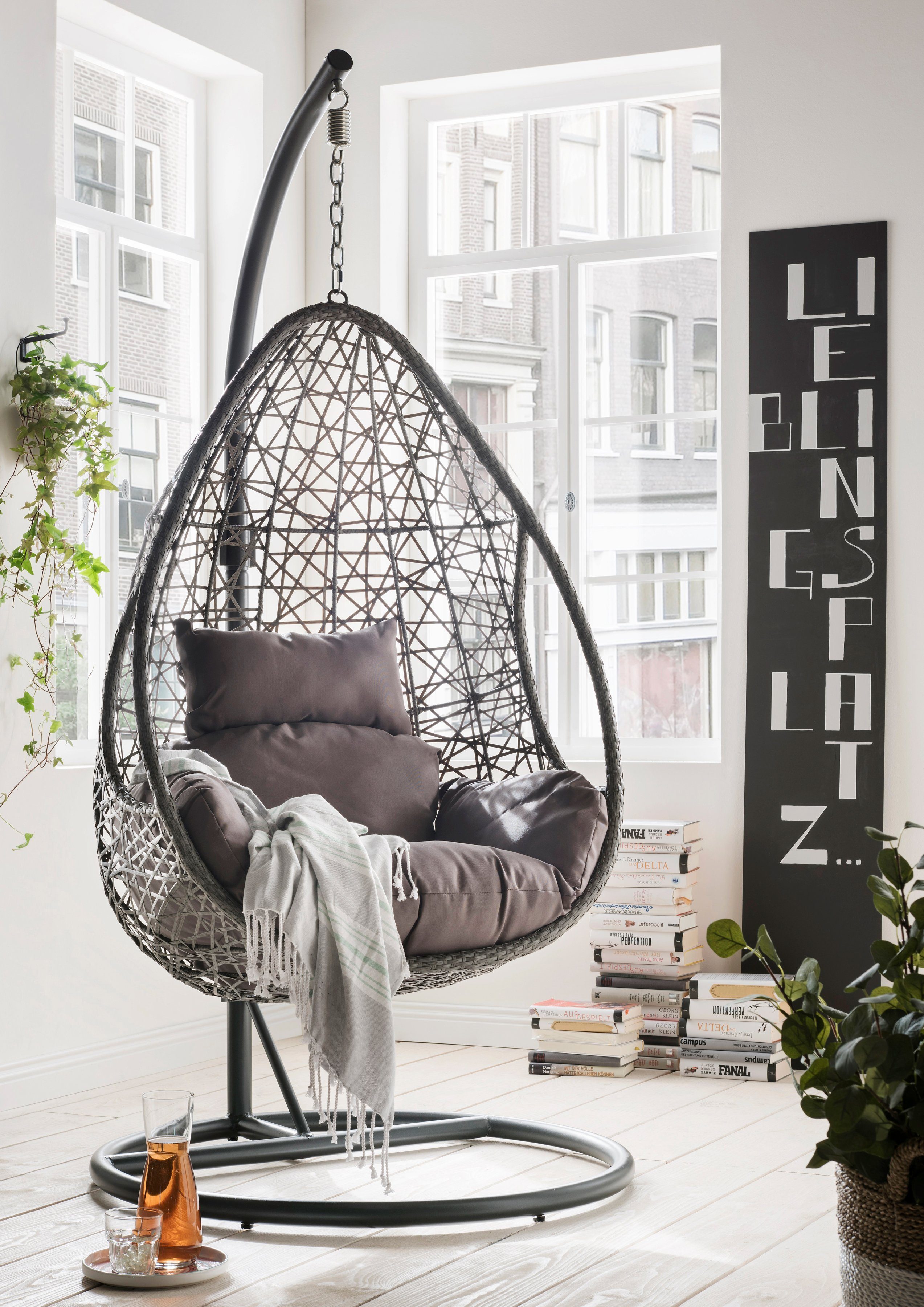 Destiny Hangstoel Coco Drop incl. frame, met kussens voor zitting en rug, belastbaar tot 110 kg