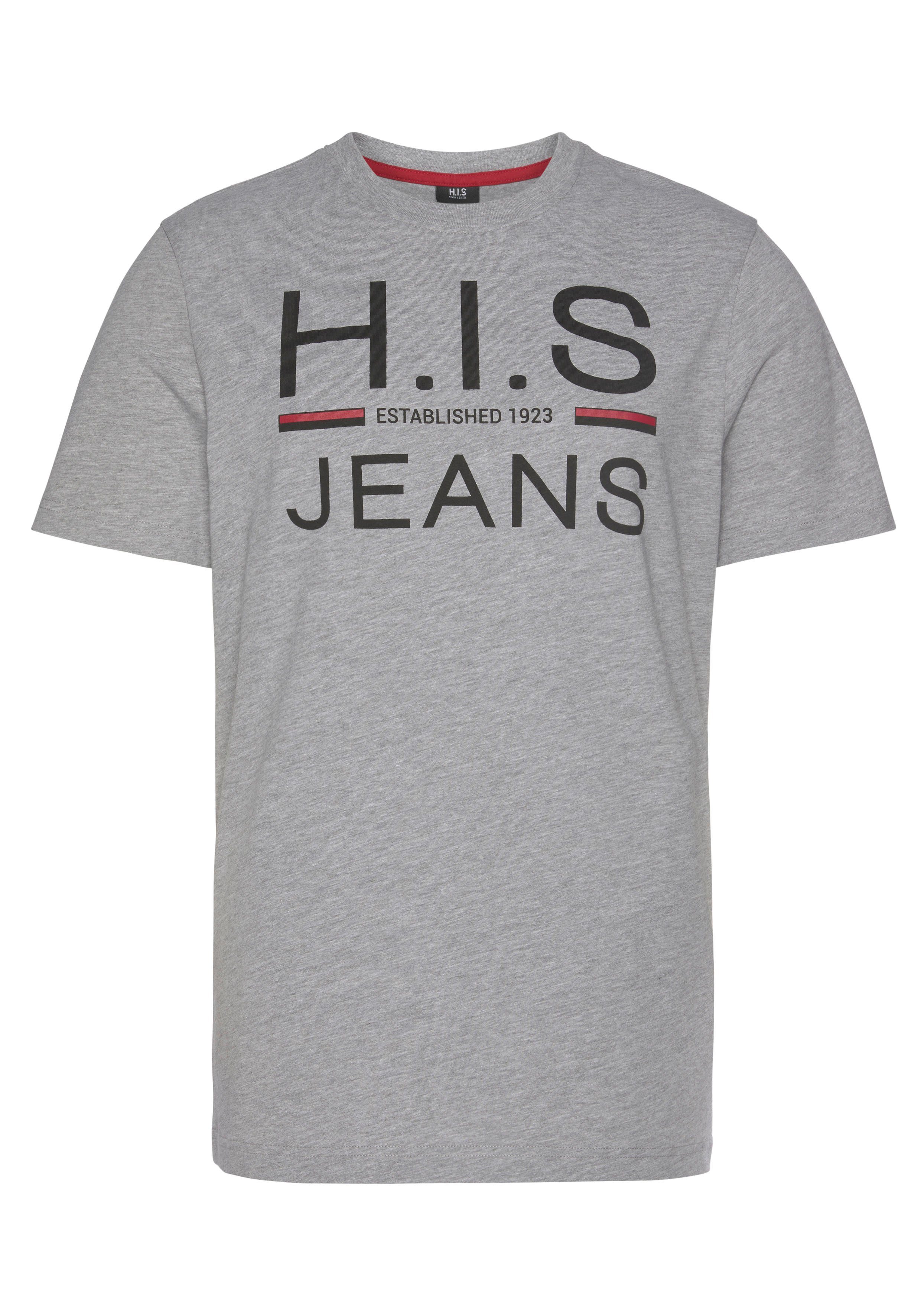 H.I.S Shirt met ronde hals slank gesneden, bedrukt ontwerp, ronde hals, van katoen (Set van 2)