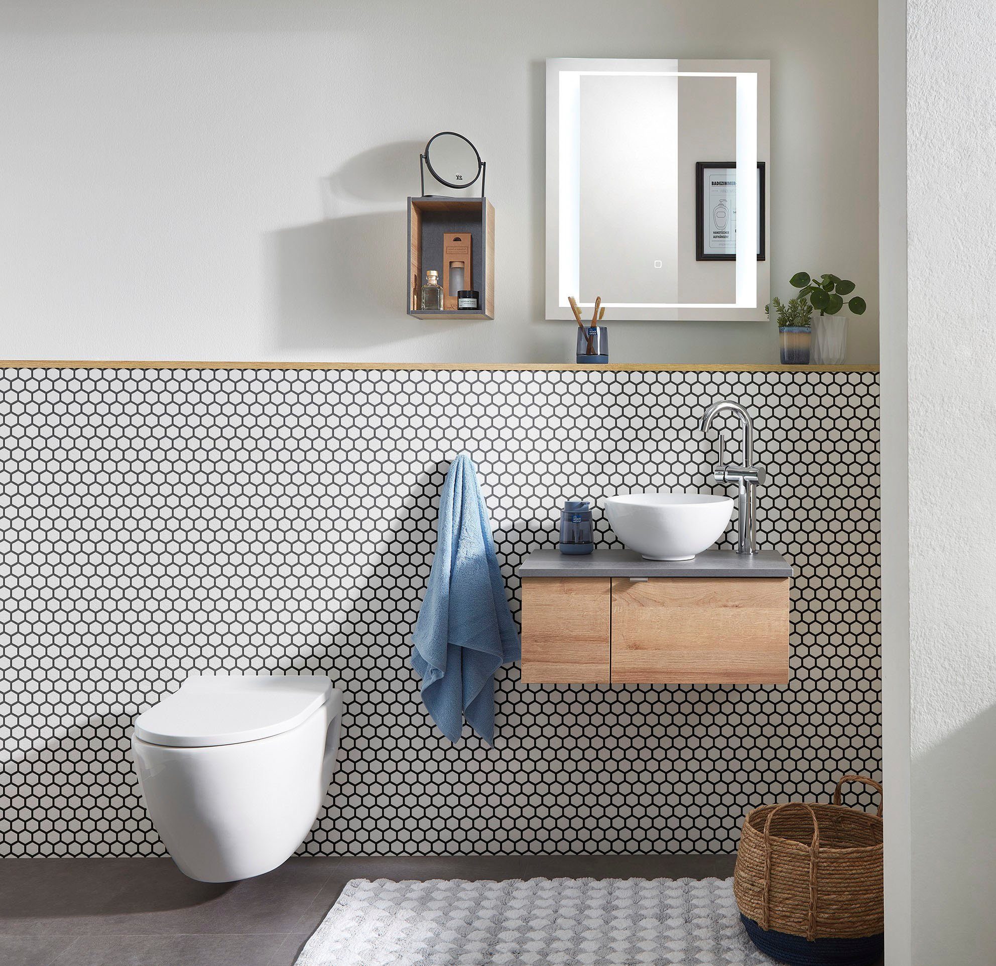 Saphir Wastafelonderkast Serie 6915 wastafel met onderkast voor gastenbadkamer, tweede toilet (3-delig)