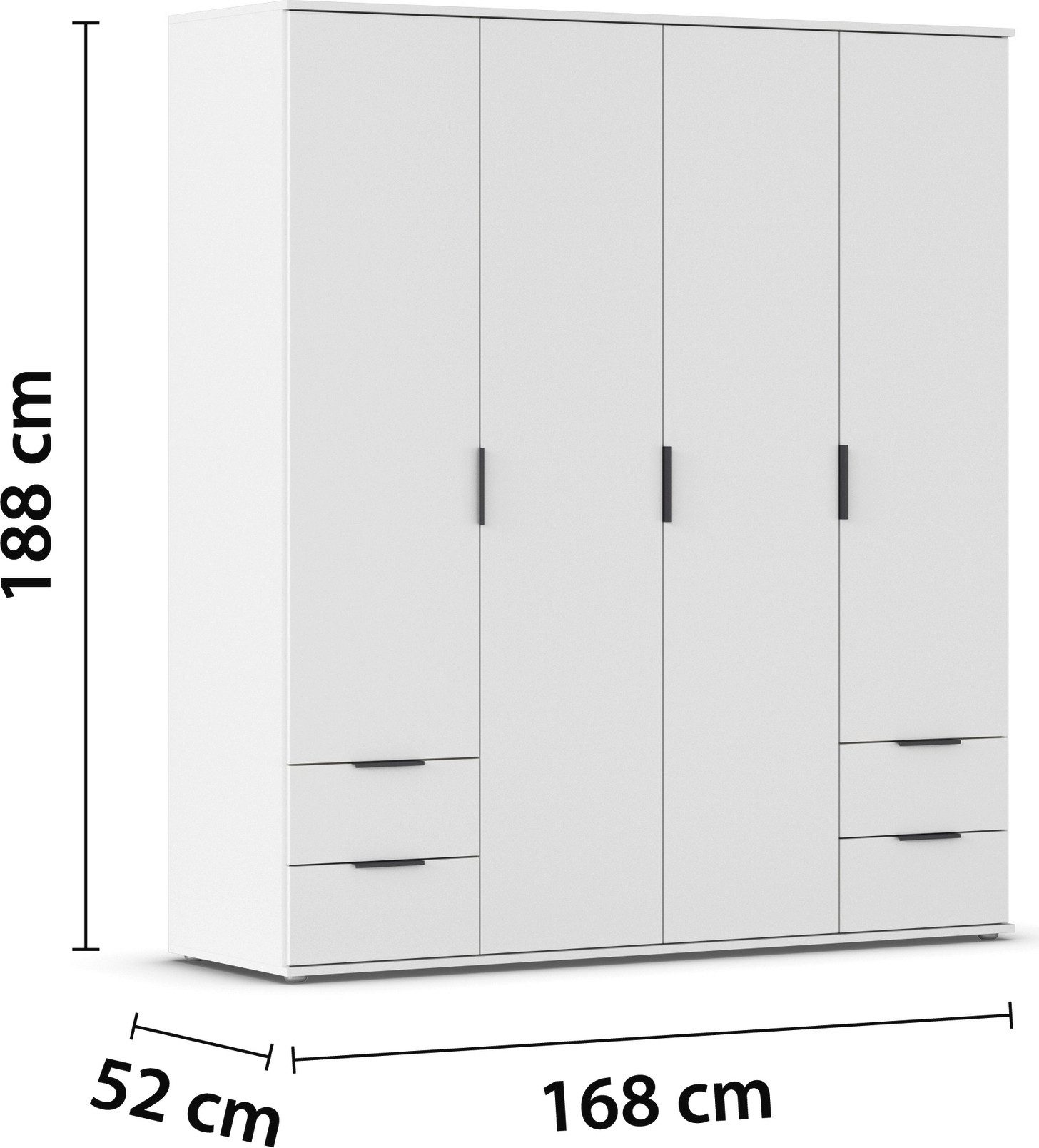 rauch Draaideurkast Kledingkast Kast Garderobe Wasmand ESSEA 4-deurs Breedte 168 cm met 4 lades en moderne grepen MADE IN GERMANY