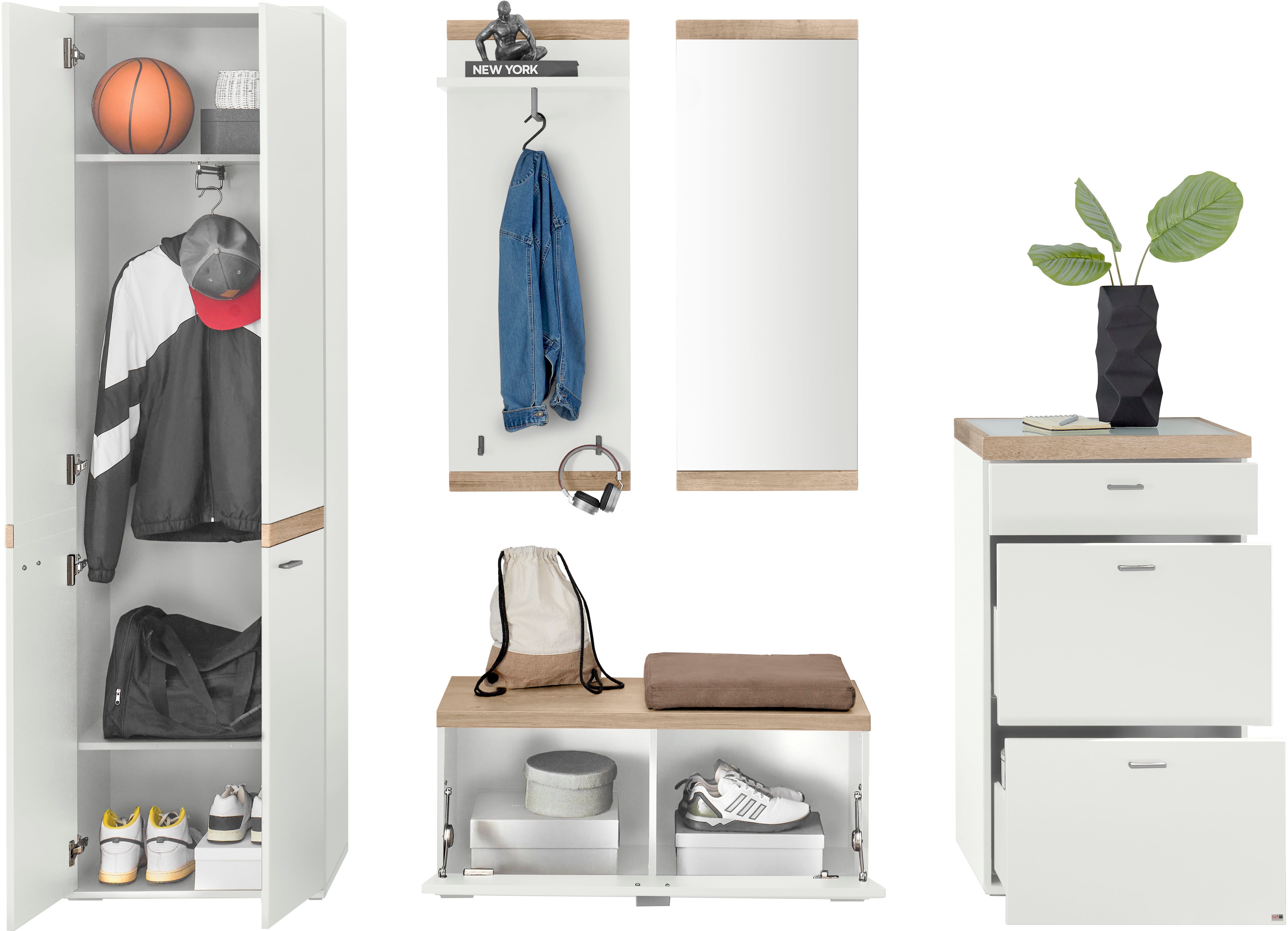 set one by Musterring Compact kapstokmeubel Lancaster Dielen bestaande uit 5 delen, verkrijgbaar in twee kleuren, totale breedte 240 cm (5 stuks)