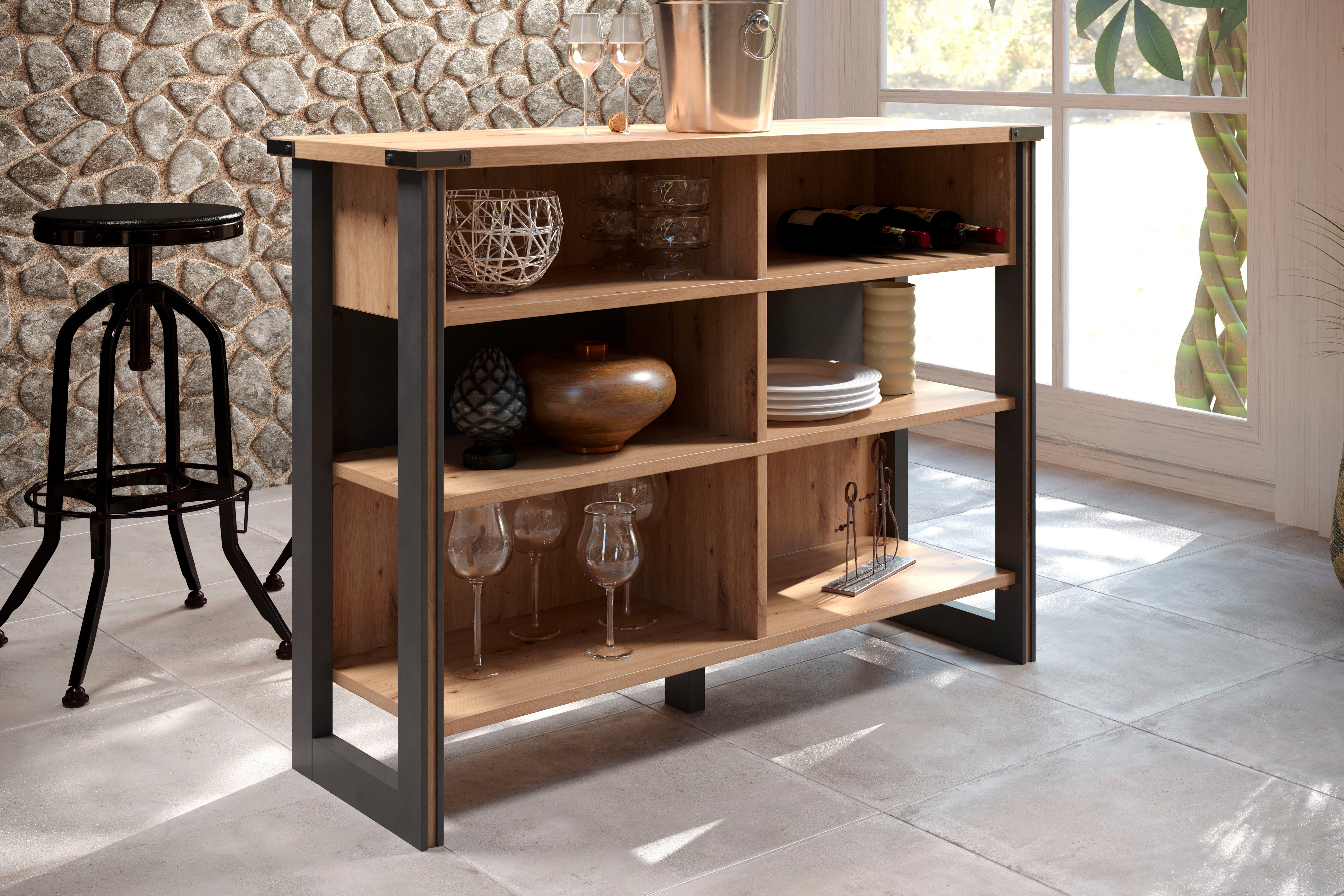 Home affaire Barmeubel Mia Barkast met 6 praktische vakken - Afmetingen (B/D/H) 140/48/105 cm (1 stuk)