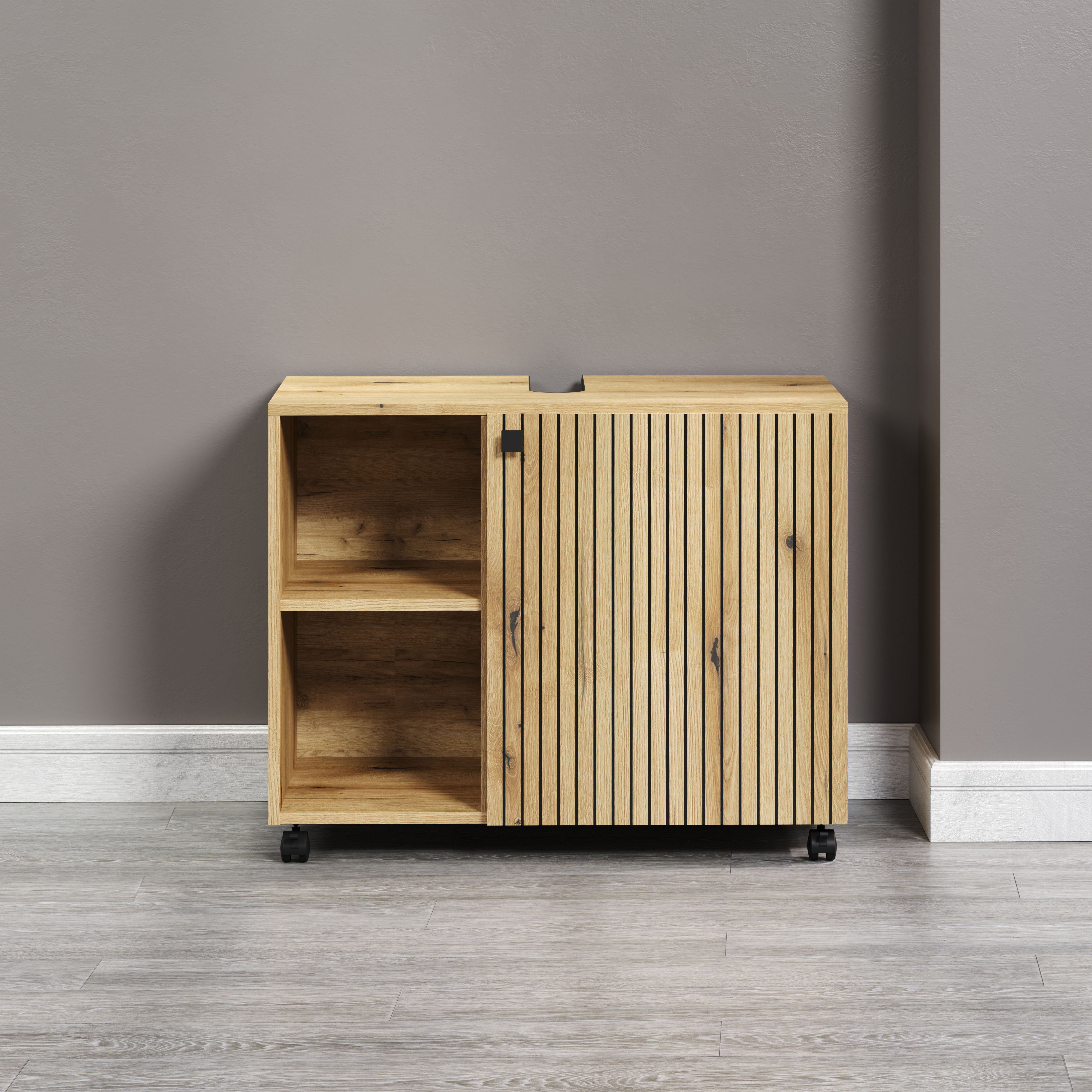 welltime Wastafelonderkast Amrum BxHxD 80 x 64 x 42 cm wastafelonderkast eiken rillen-look (1 stuk)
