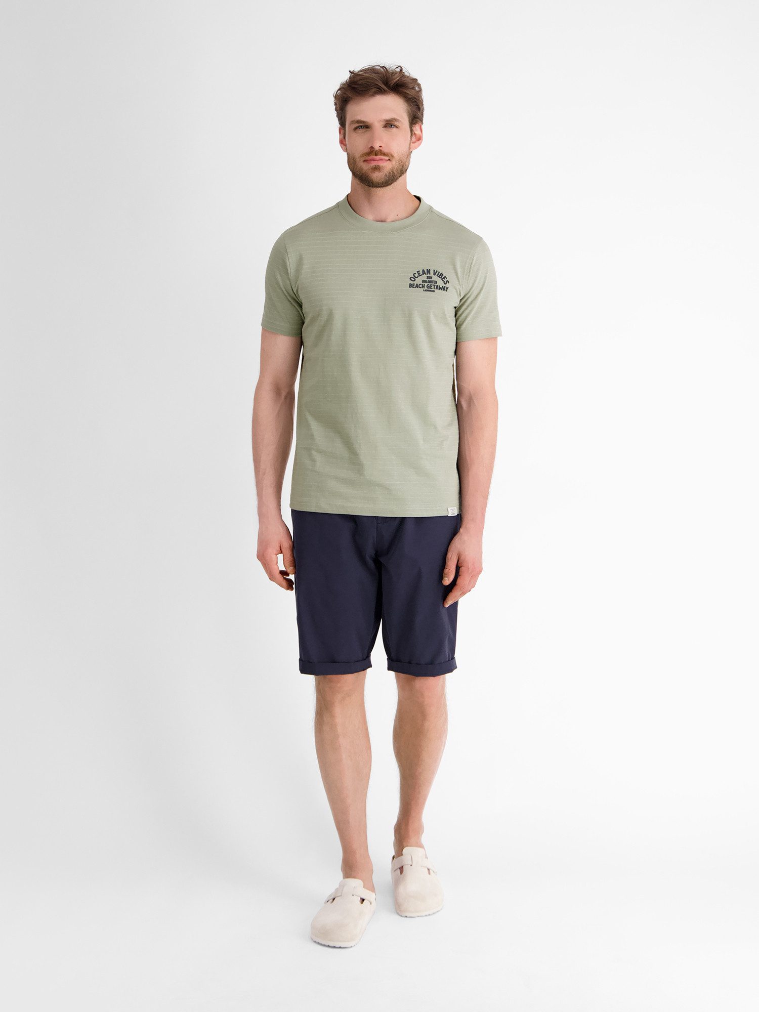 Lerros T-shirt LERROS gestreept T-shirt met voor- en achterkant print