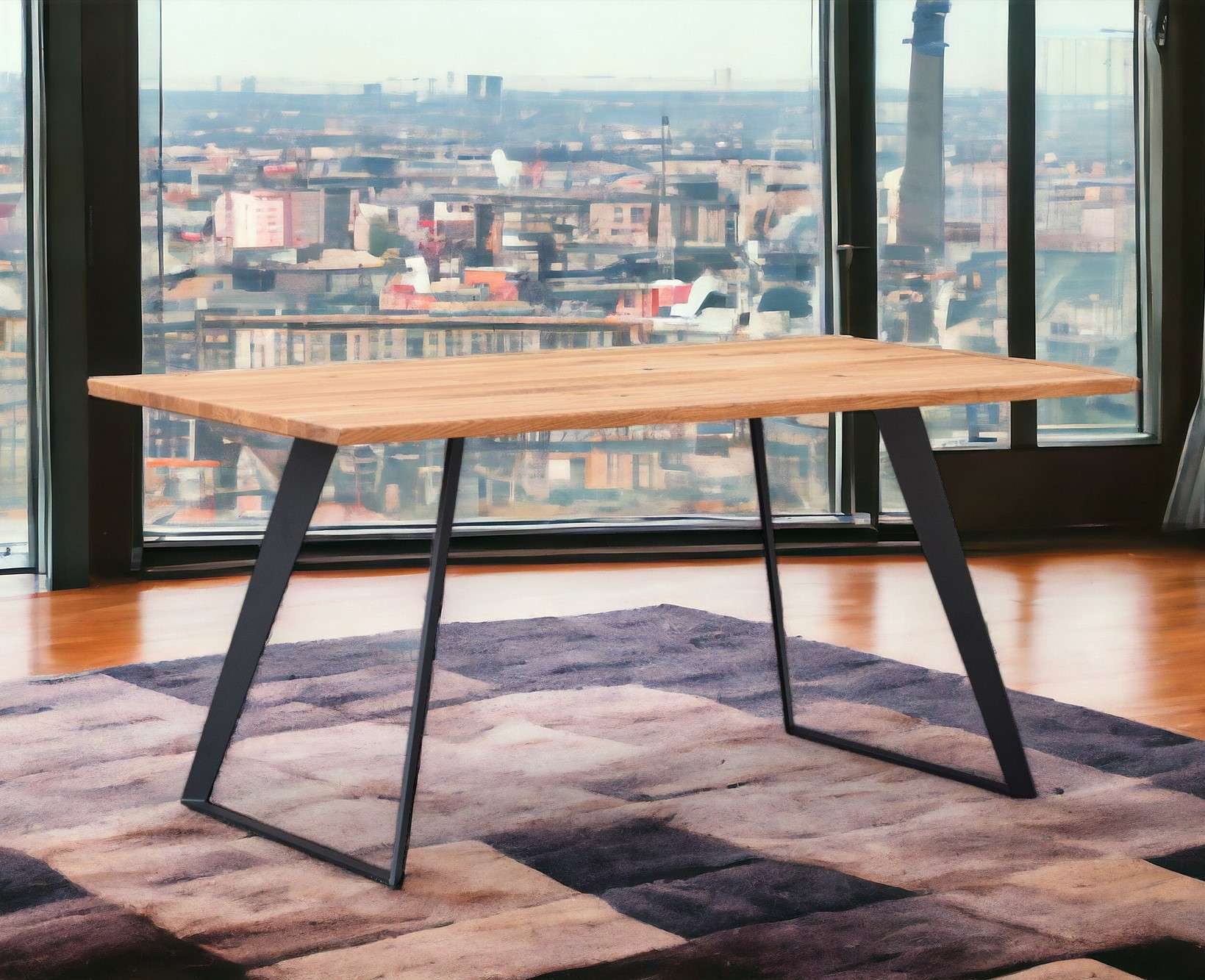 Home affaire Eettafel Talwiese keukentafel, U-vorm metalen frame, massief gewild eikenhout, geolied