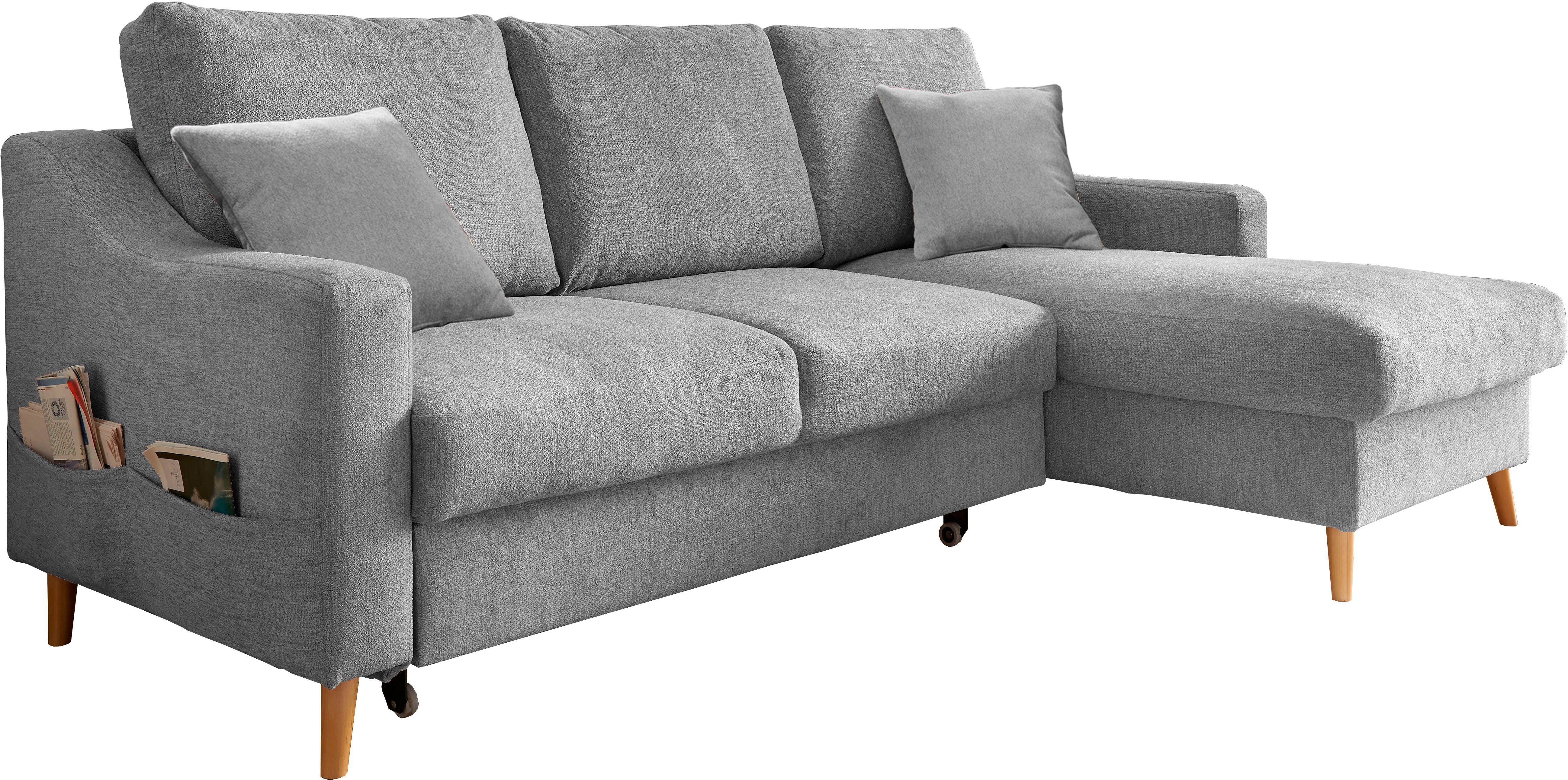INOSIGN Hoekbank Valentina L-vorm 2 sierkussens, met zijvak, uittrekbare matrasbodem, bedbox