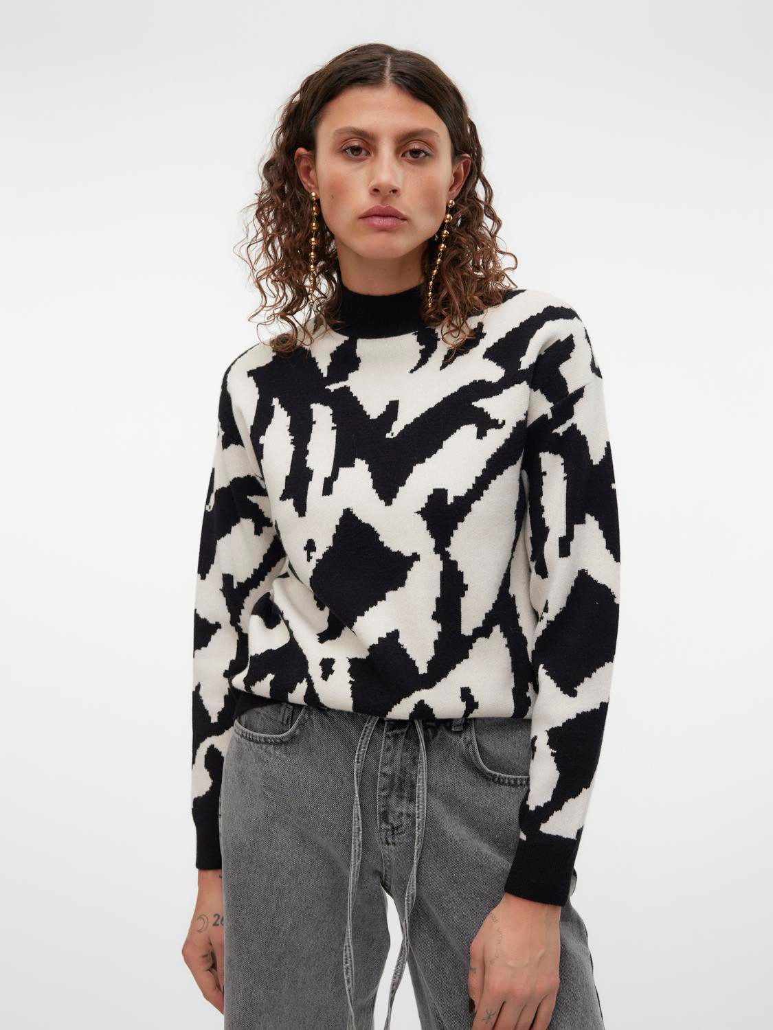 Vero Moda Gedrukte Zwarte Gebreide Kleding voor Herfst Winter Black Dames