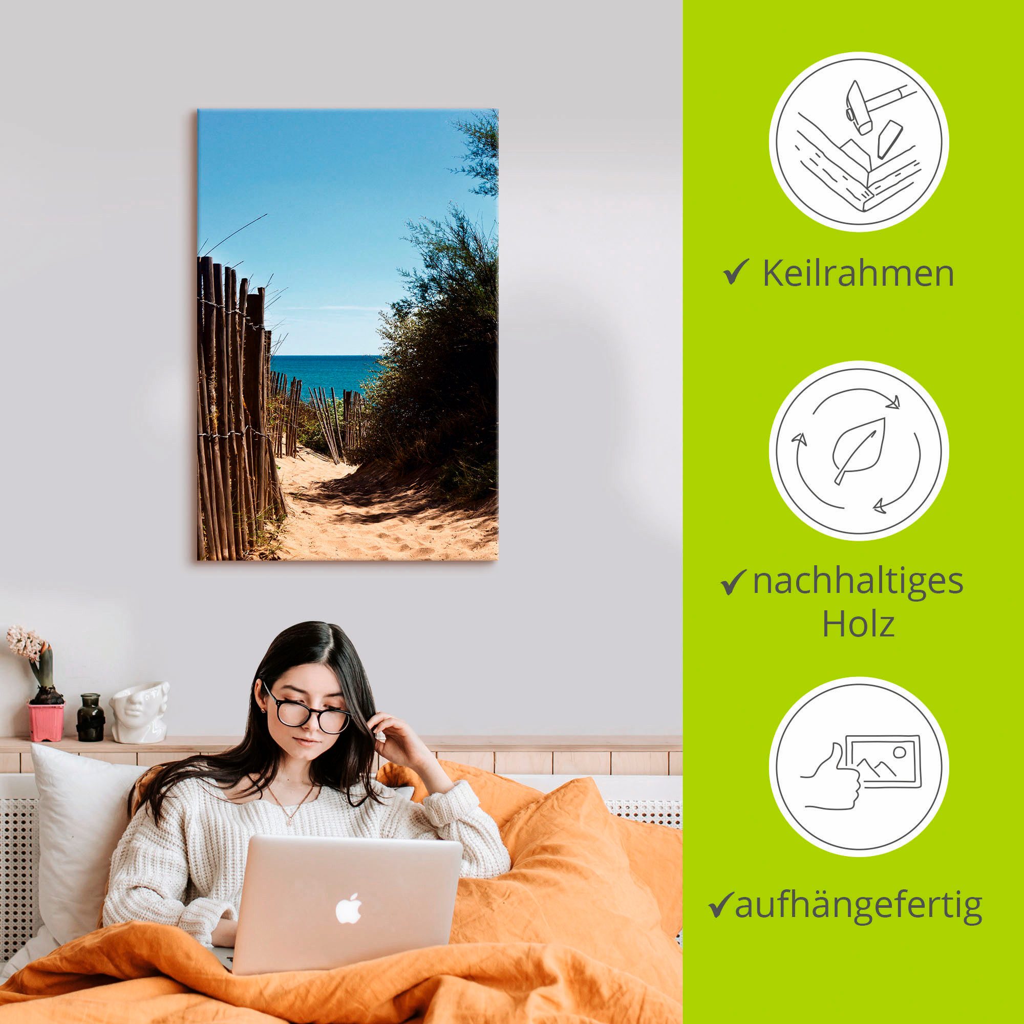 Artland Artprint op linnen Pad naar het strand van Serignan Plage