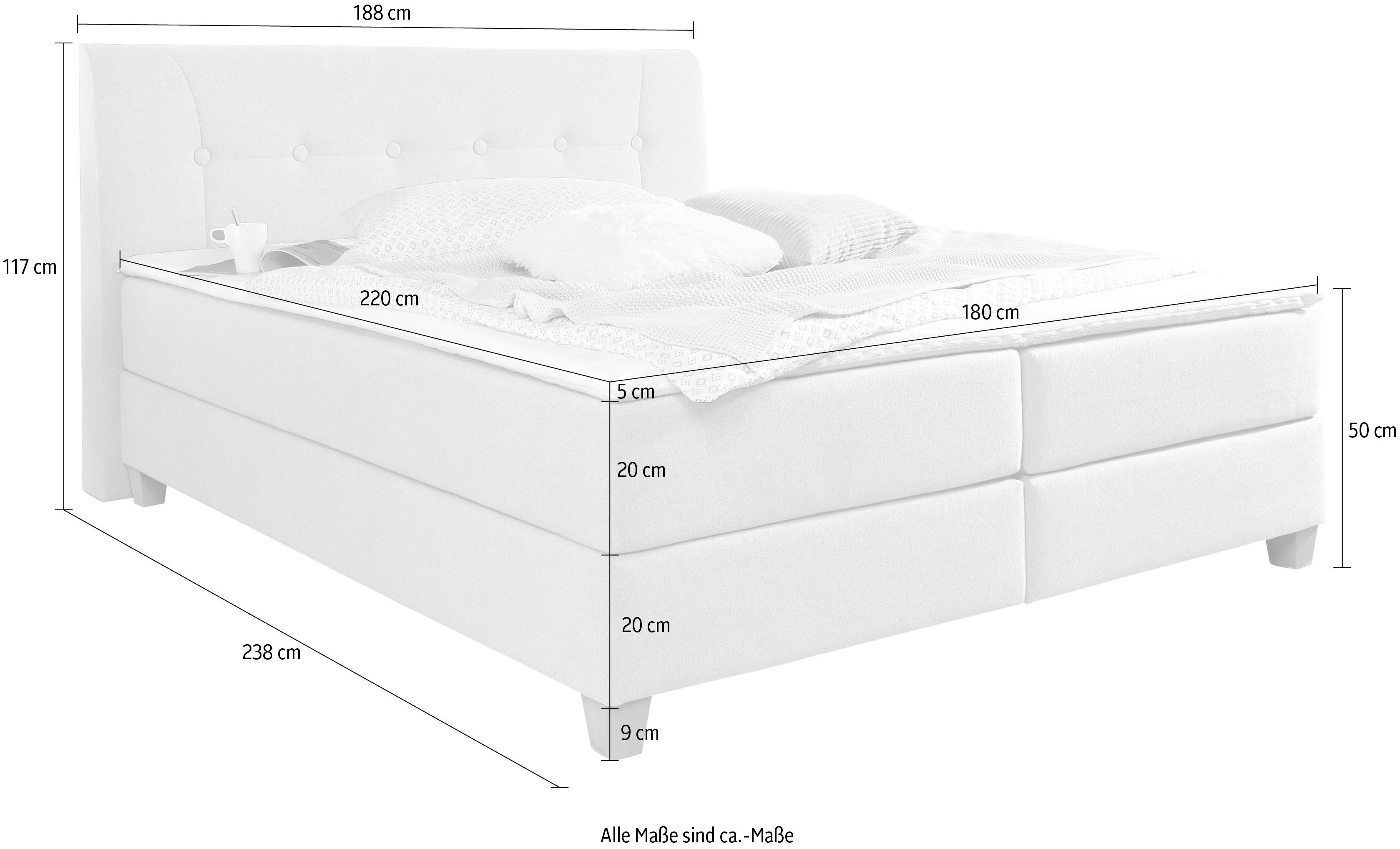 Home affaire Boxspring Calloway incl. topmatras, xxl-uitvoering, in 4 kleuren, 5 breedten, 3 matrassoorten