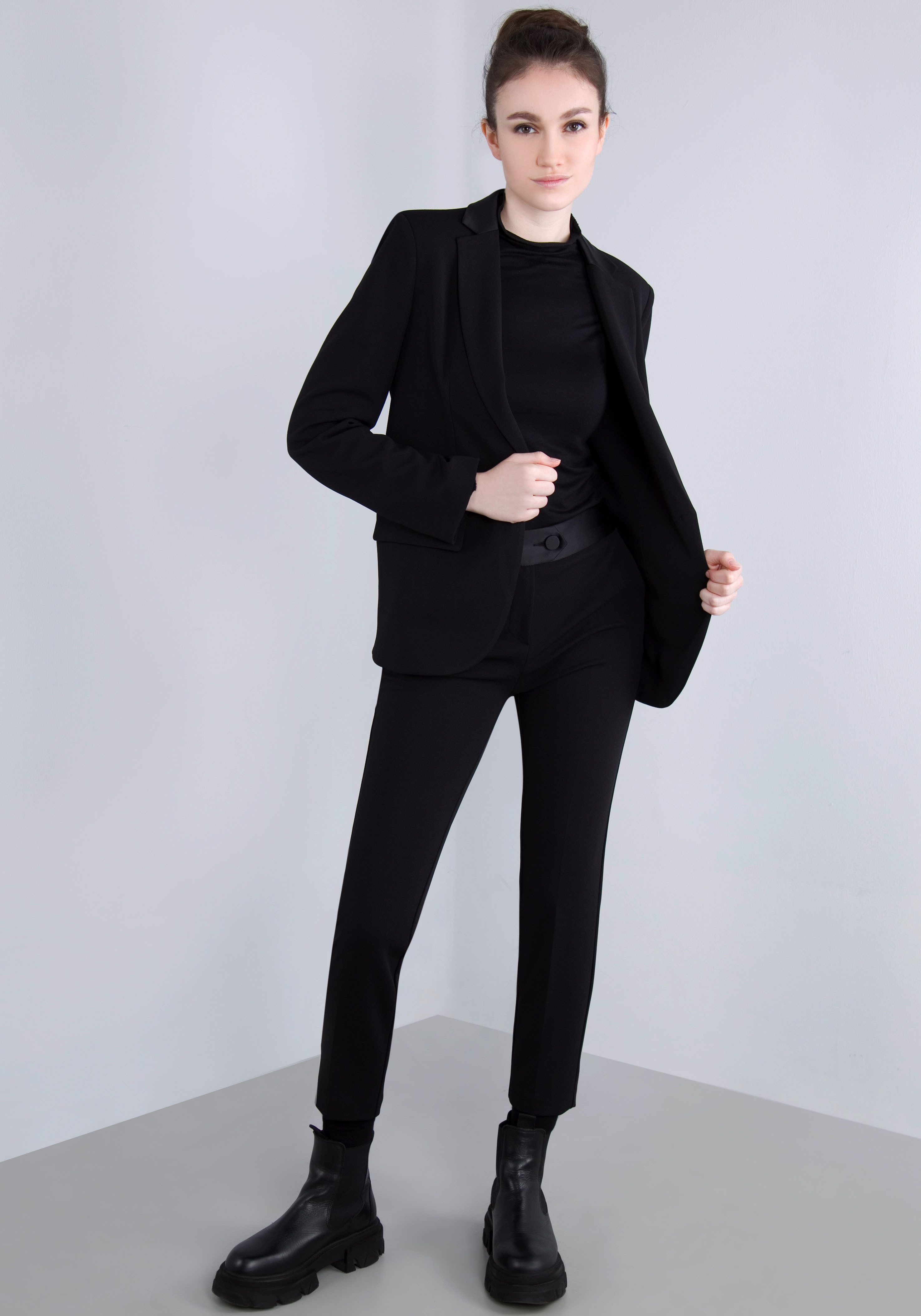 IMPERIAL Lange blazer met satijnen details en stretch