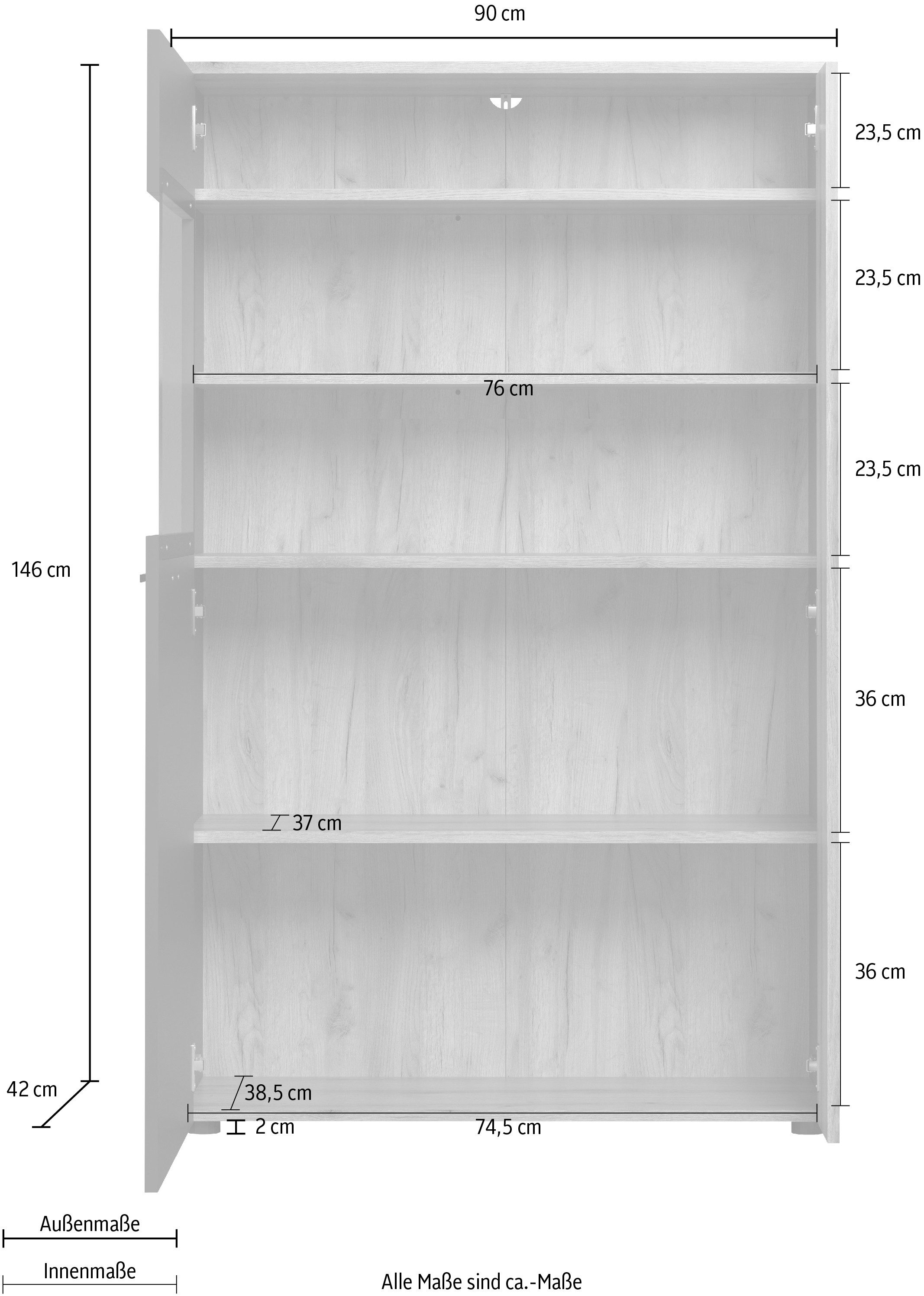 INOSIGN Highboard Estepona Vitrine met groeflook - deuren links of rechts monteerbaar (1 stuk)