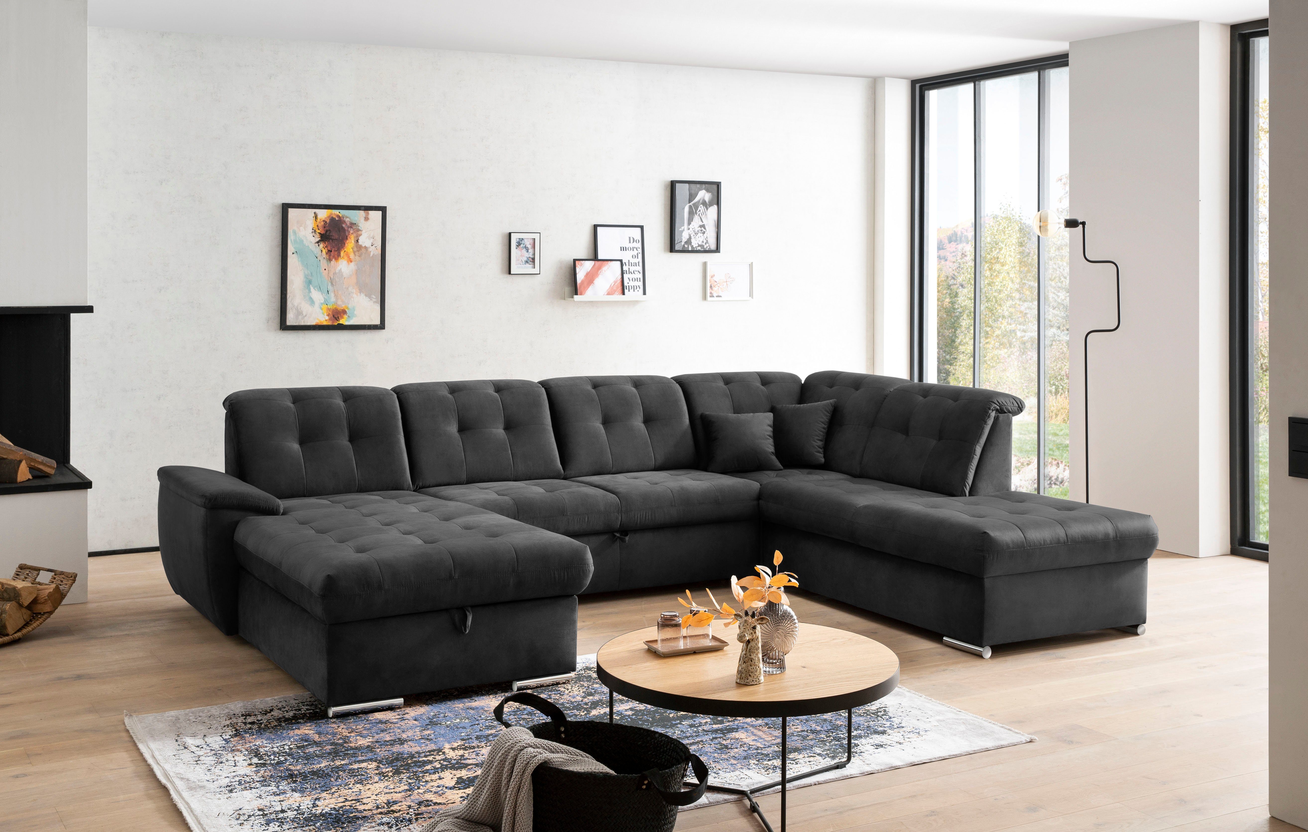exxpo - sofa fashion Zithoek Durango, uitgebreide zit- en rugverwerking, comfortabel, U-vorm inclusief verstelbare hoofdsteun, naar keuze met slaapfunctie en bedkist (4-delig)
