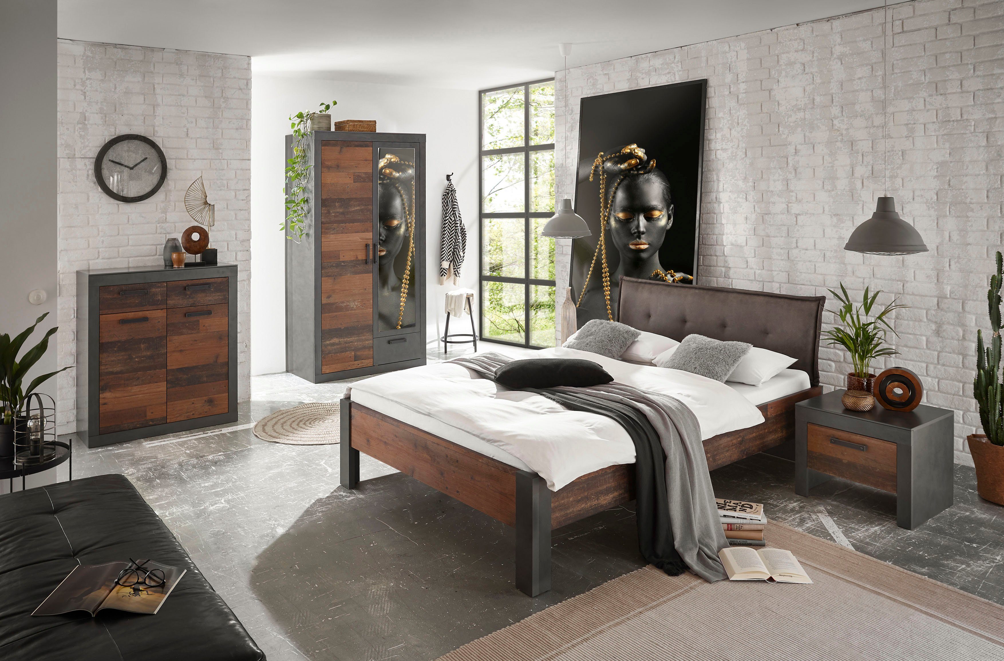 Home affaire Slaapkamerserie Brooklyn in een decoratieve frame-look (set, 4-delig) complete slaapkamers grijs