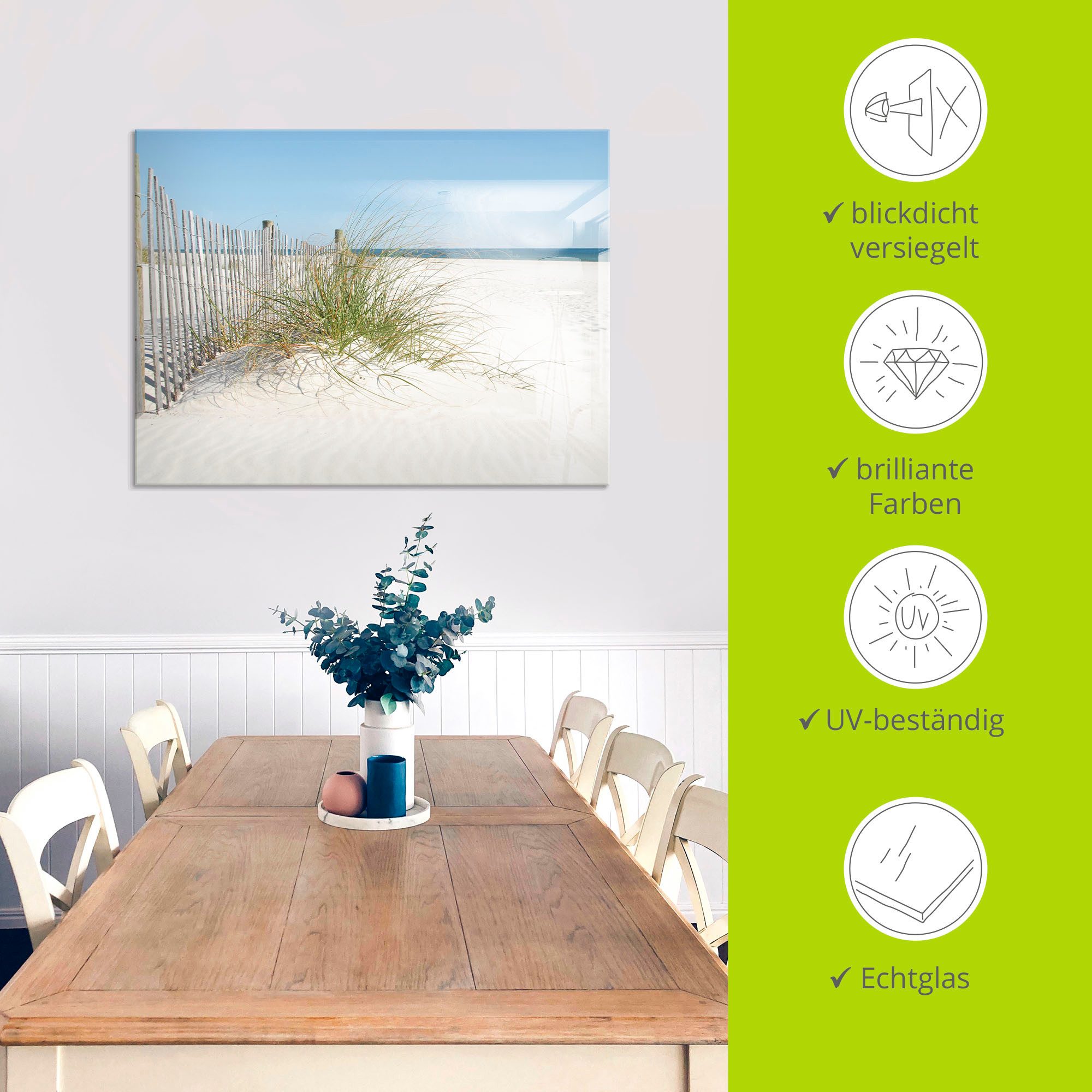 Artland Print op glas Mooie duinen met grassen en hek