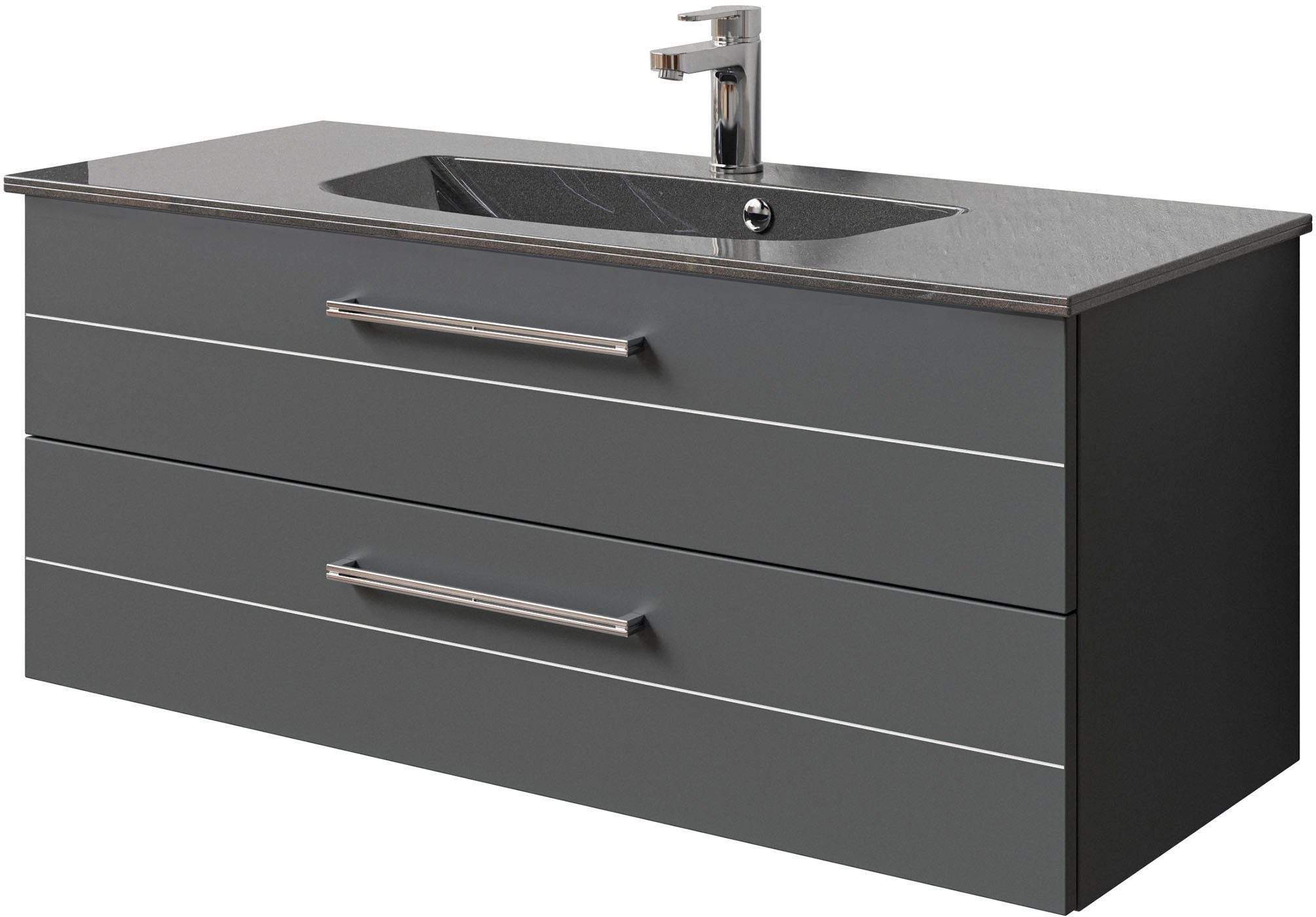 Saphir Wastafelonderkast Serie 6025 mineraalmarmeren wastafel met onderkast, 117 cm breed (2-delig) wastafelmeubels grijs