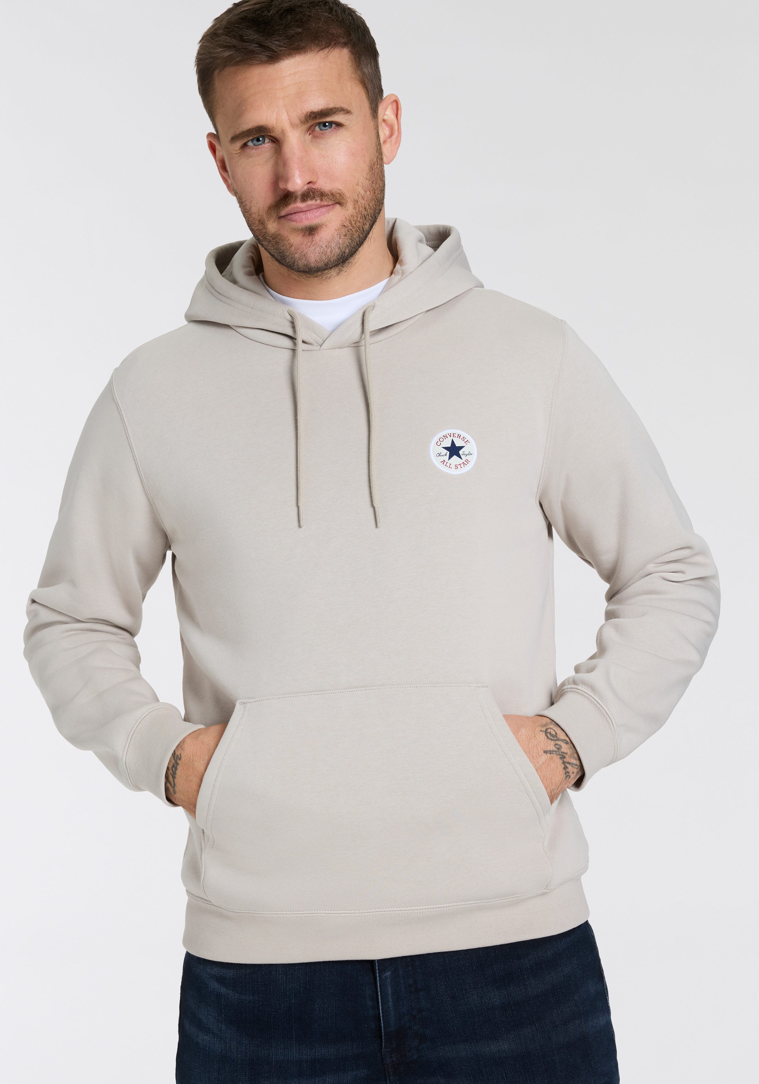 Converse Hoodie CONVERSE GO-TO CHUCK TAYLOR PATCH HOODIE (1-delig) heren truien & sweaters maat M beige