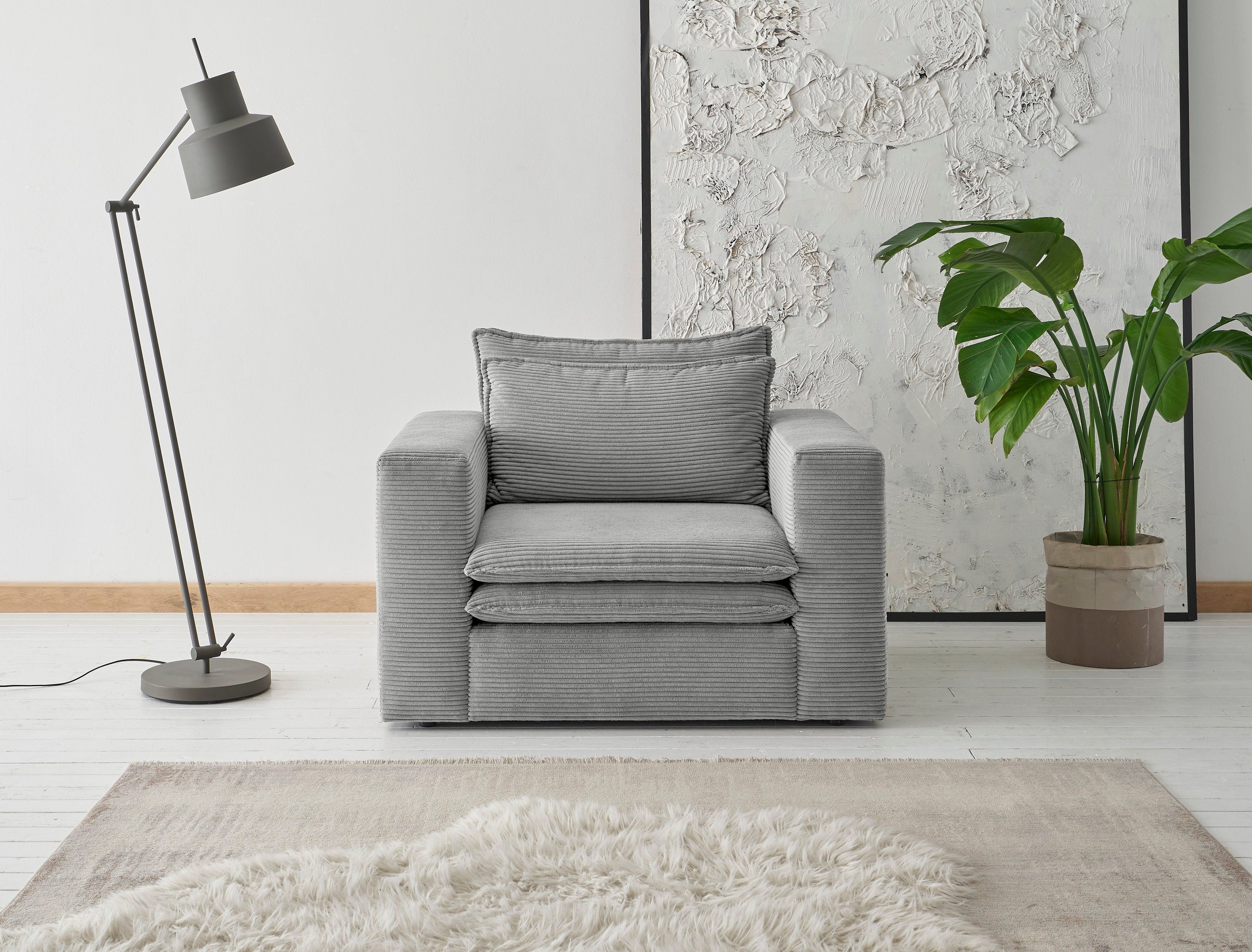Places of Style Fauteuil PIAGGE Hoogwaardige cord- passend bij de serie PIAGGE fauteuils grijs