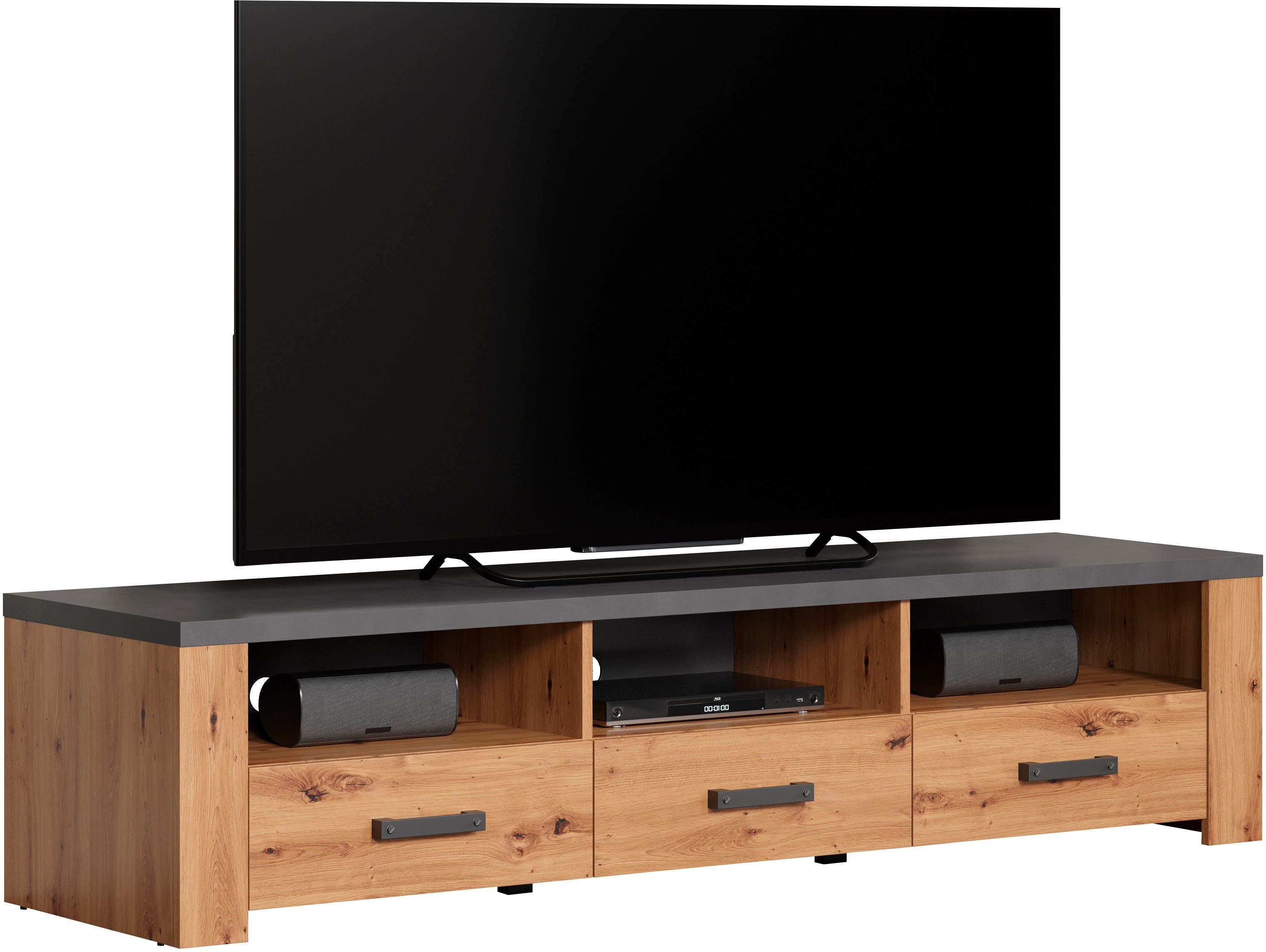 Home affaire Tv-meubel Ambres TV-tafel in matte echt houtlook, met 3 open vakken, breedte 180 cm (1 stuk)