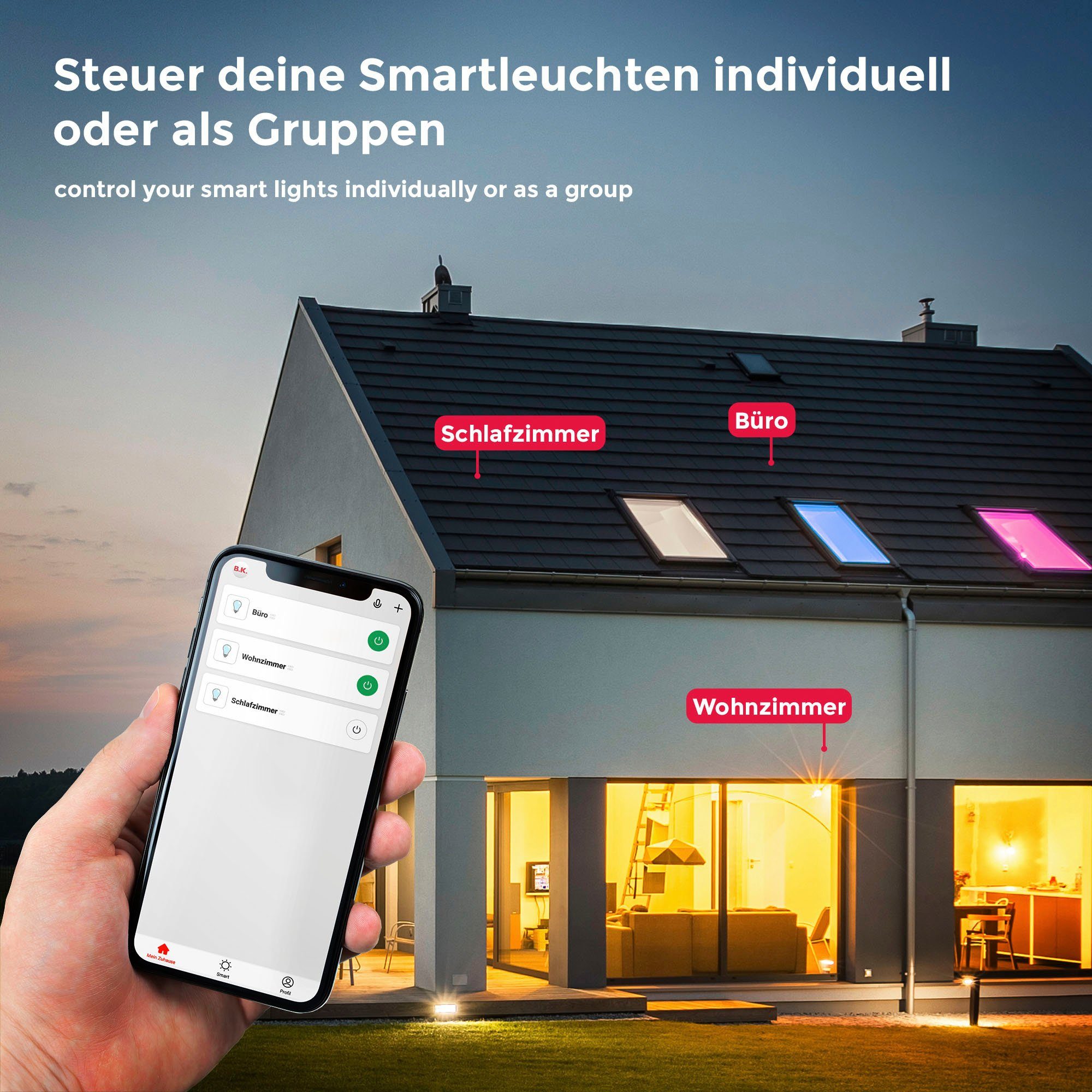 B.K.Licht Led-plafondlamp BK_SD1476 WiFi RGB-CCT plafondlamp, APP bediening, iOS+Andorid incl. afstandsbediening, kleurverandering en lichteffecten, ø 39 cm (1 stuk)