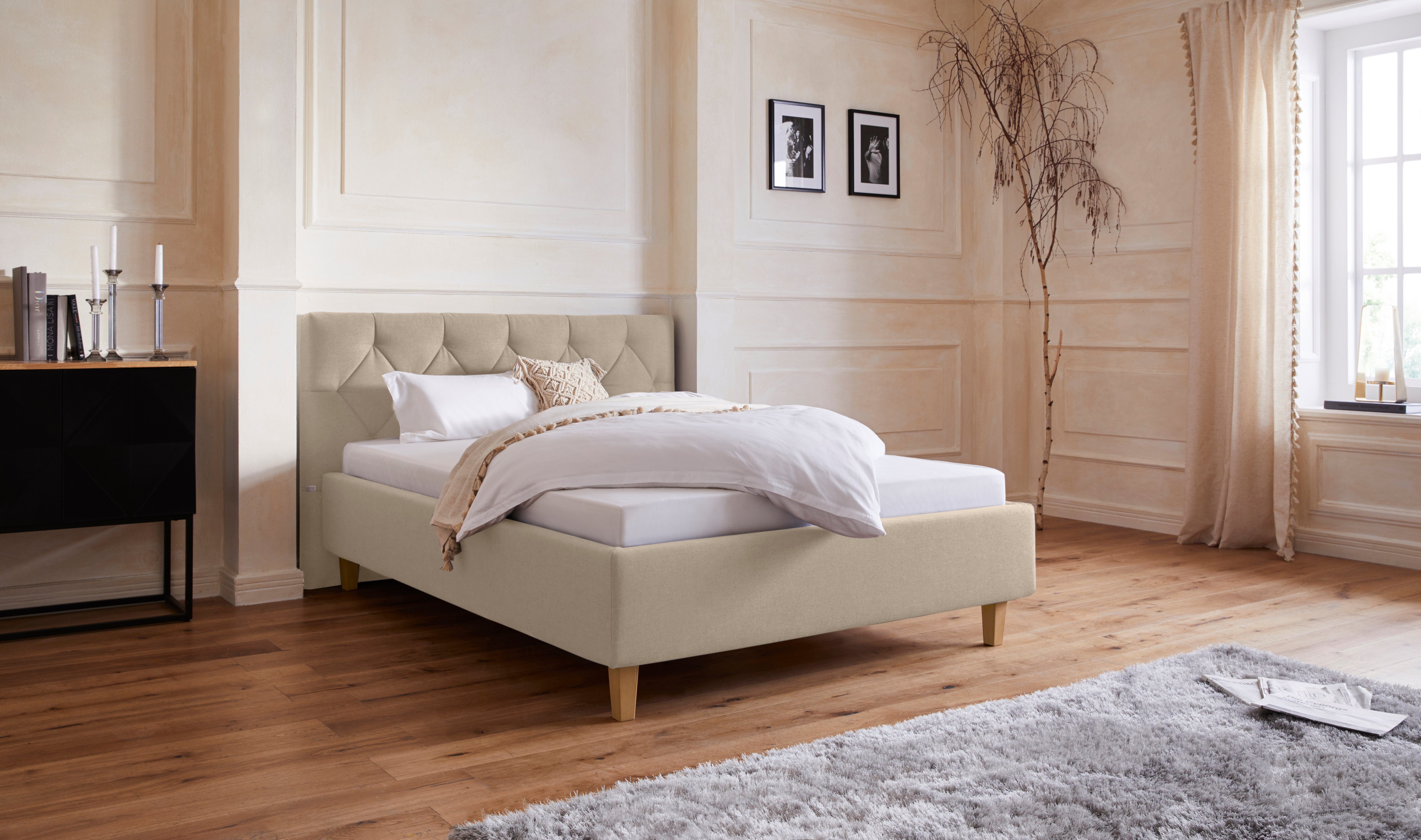 Guido Maria Kretschmer Home&Living Gestoffeerd bed Sunley 100 Kruisstiksel, hoofdbordhoogte 102 cm, zonder of met matras/lattenbodem