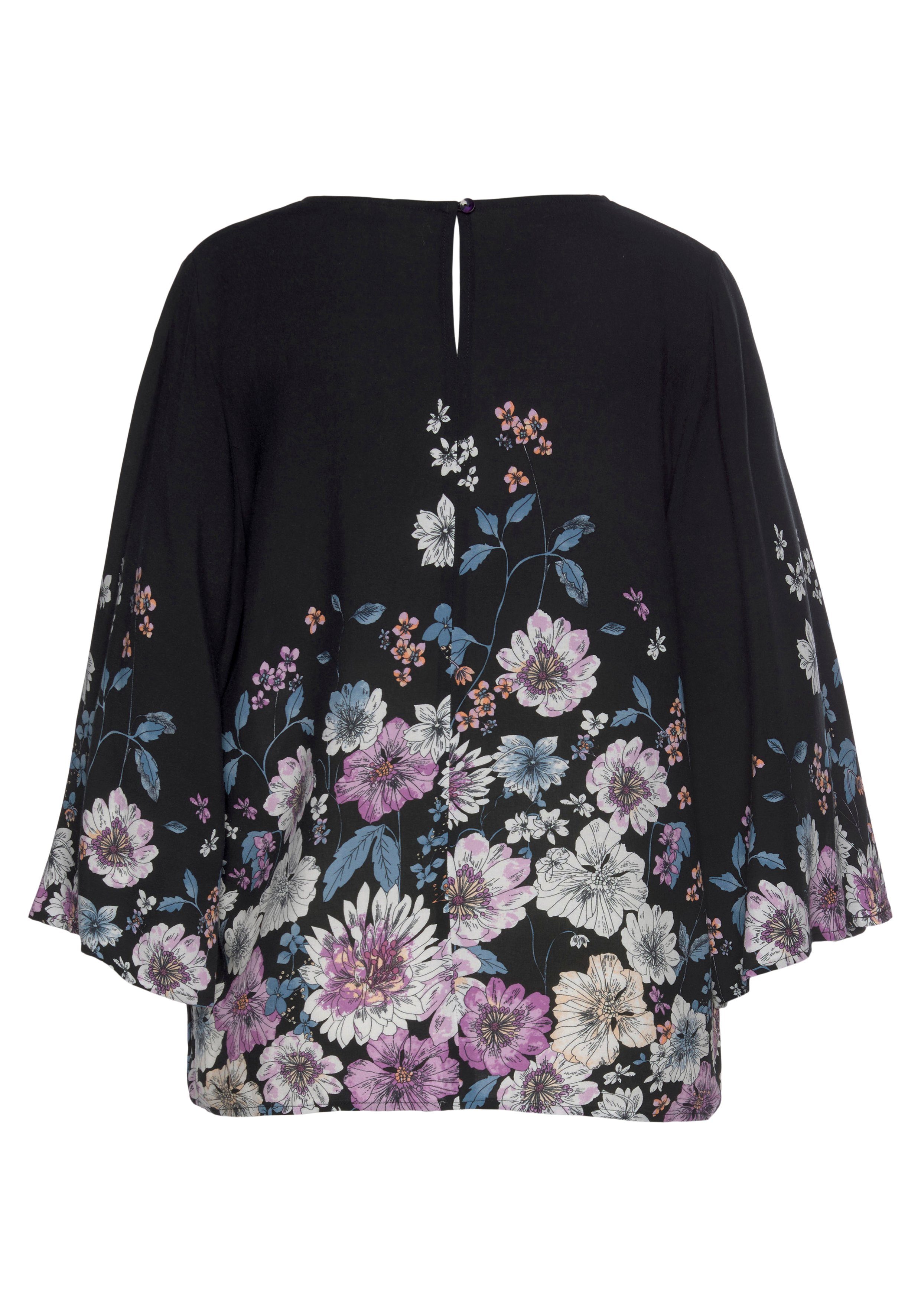Lascana Blouse zonder sluiting met bloemenprint en trompetmouwen, blouseshirt, casual