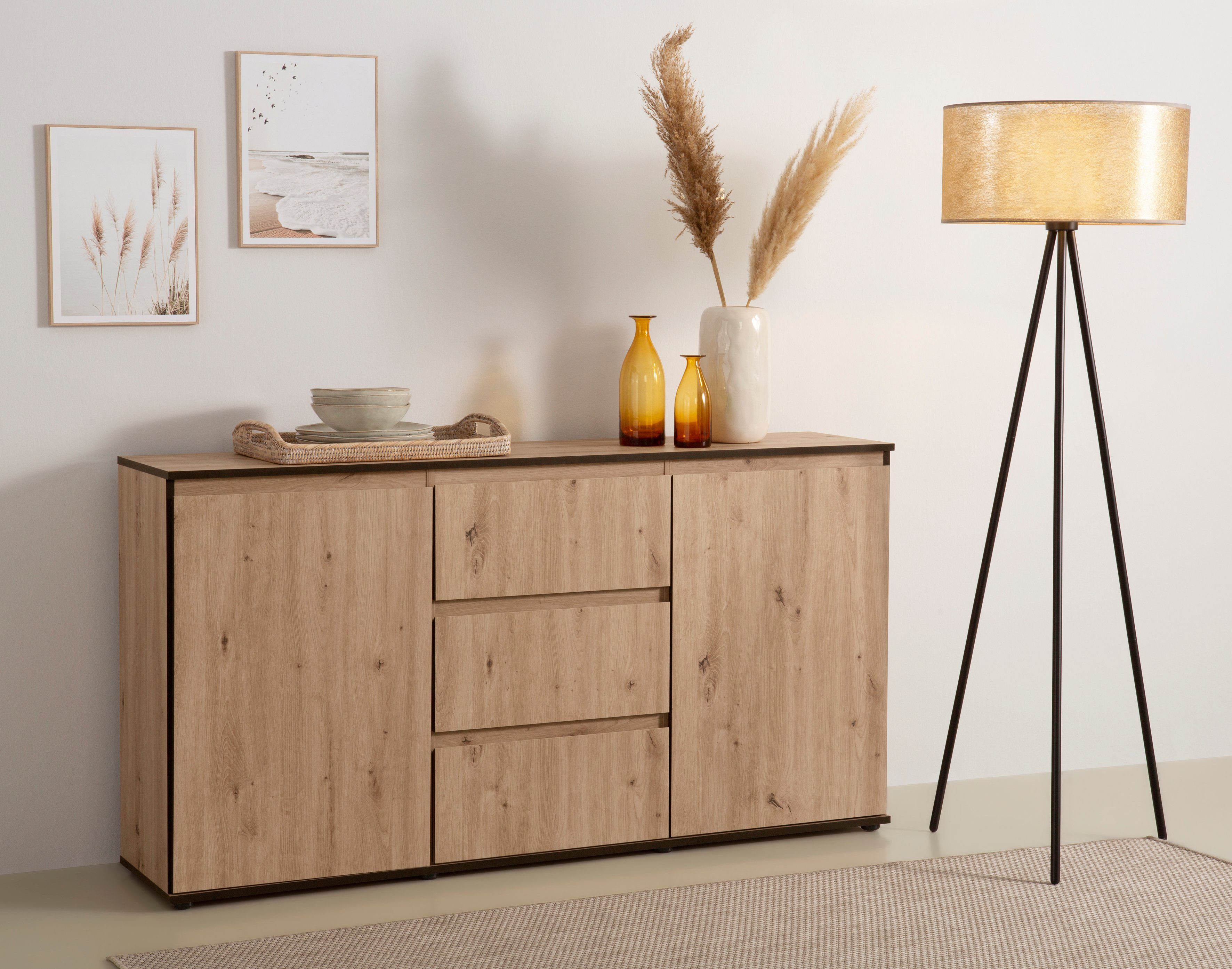 HELA Dressoir Ariana met schuinverwerkte verzonken grepen, breedte 160 cm dressoirs bruin