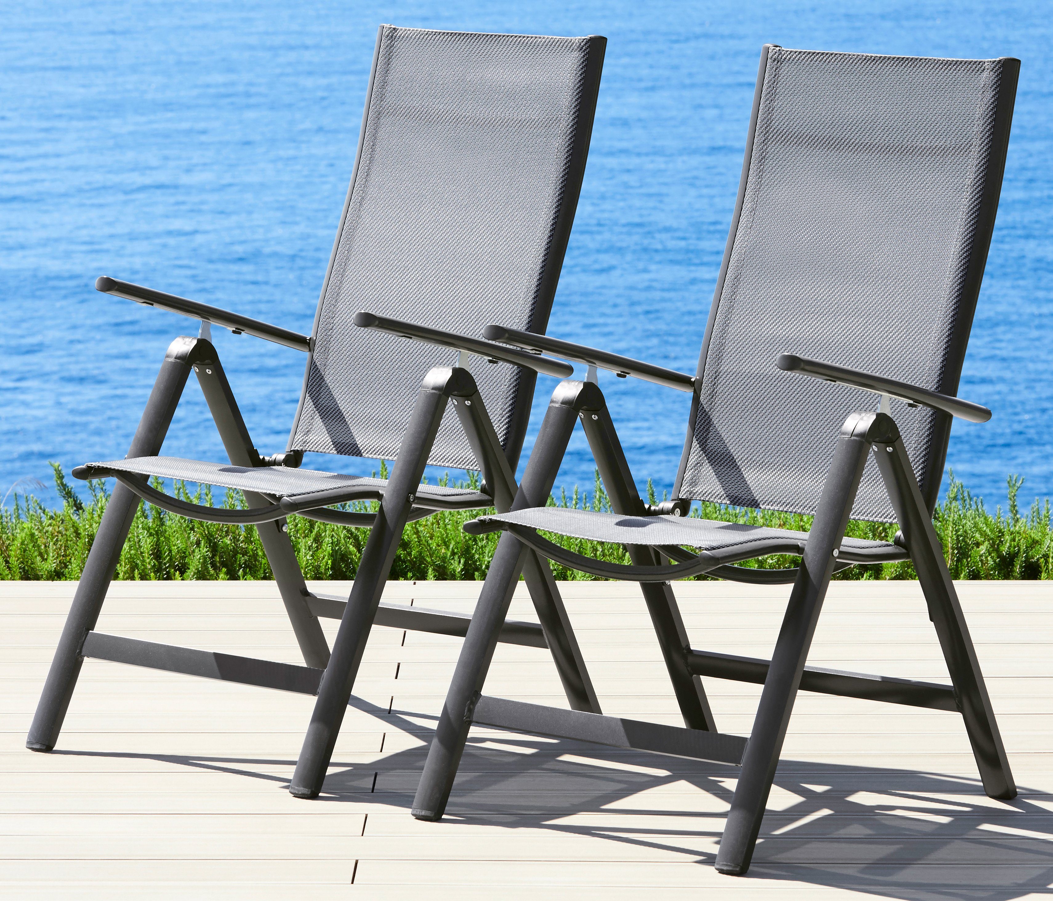 MERXX Tuinstoel Amalfi, TOPSELLER! set van 2, aluminium/gecoate textiel, verstelbaar (set, 2 stuks) tuinstoelen bruin