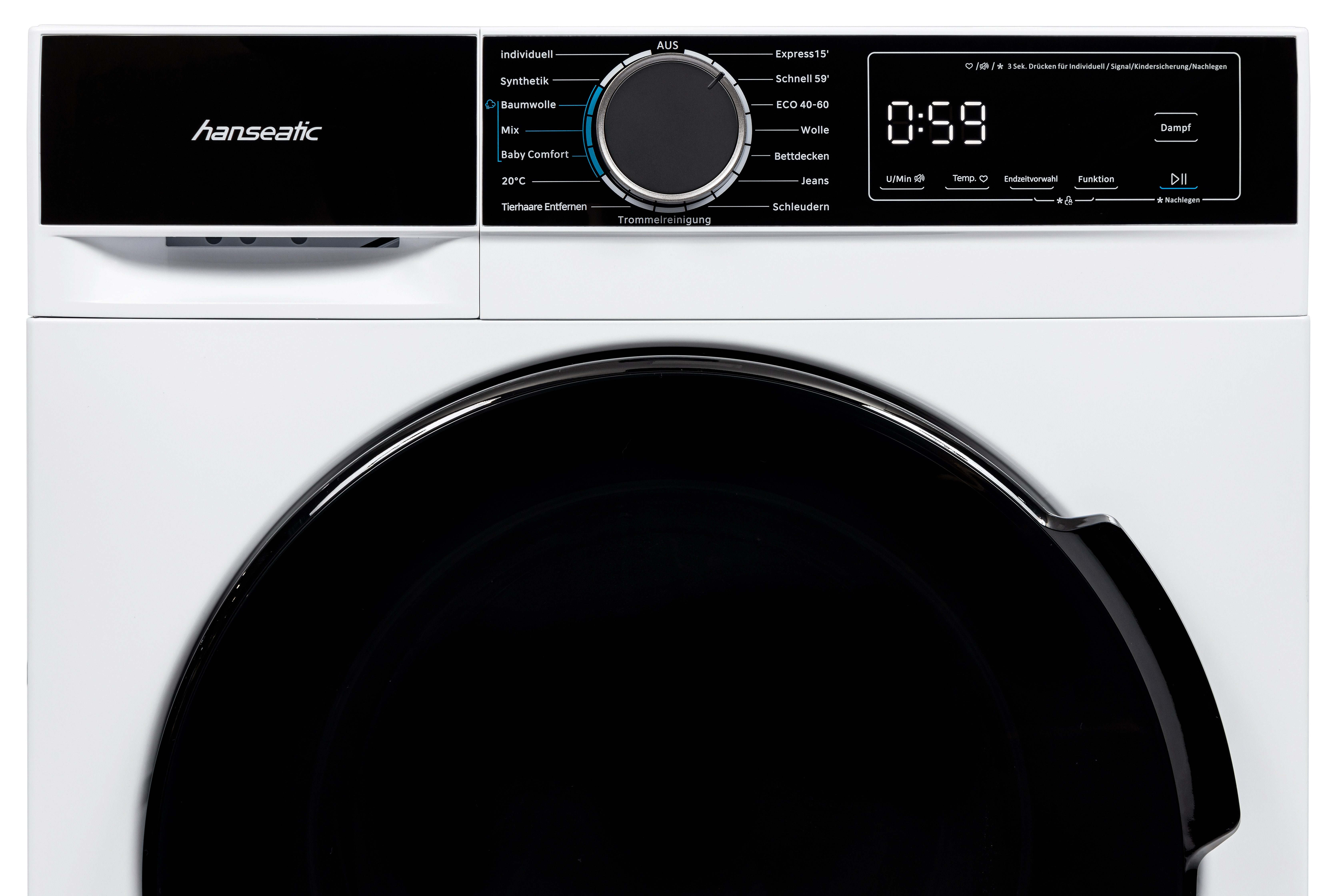 Hanseatic Wasmachine HWMA714B, Snelwasprogramma, voorprogrammeren starttijd