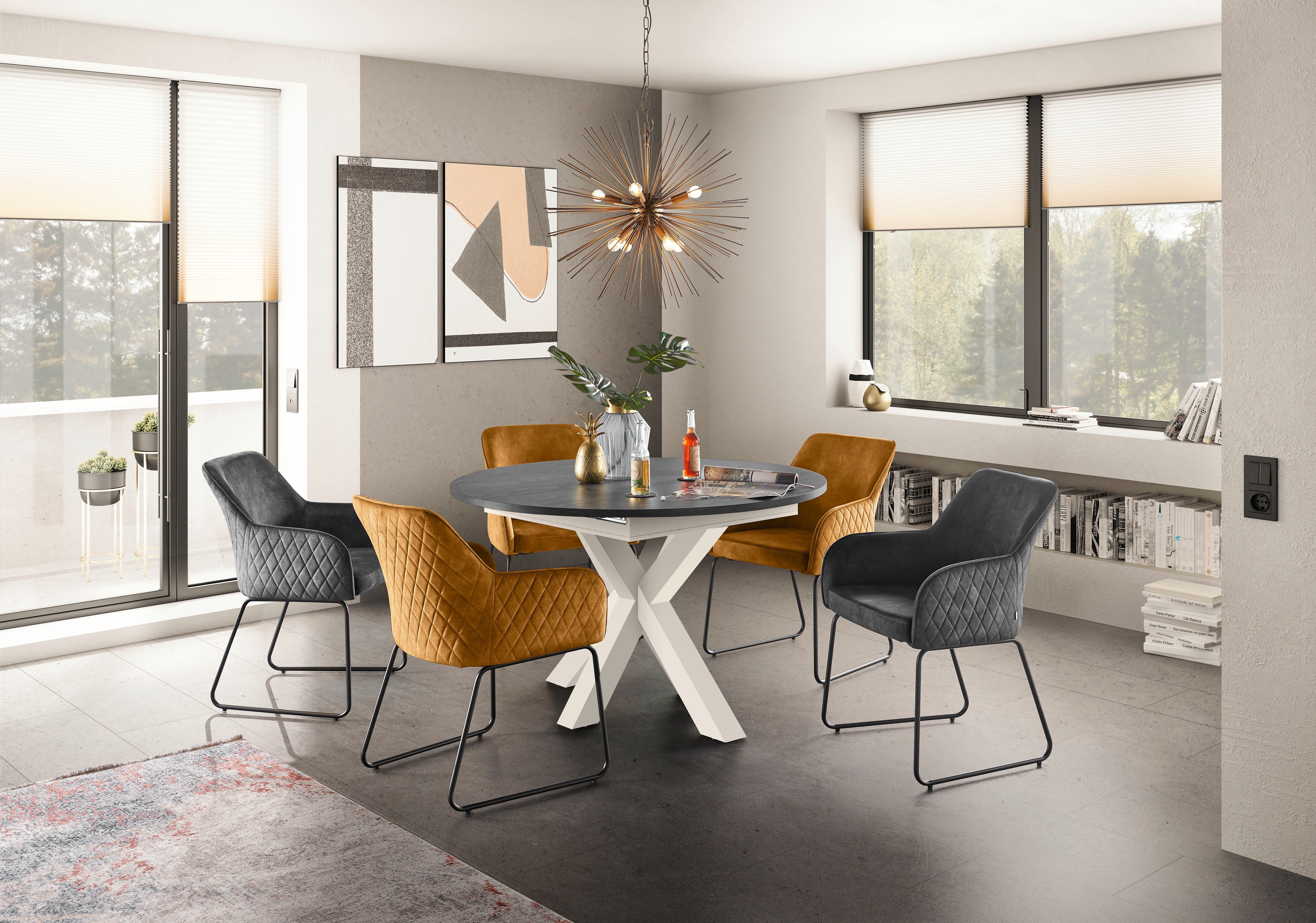 set one by Musterring Eettafel New Atlanta met ronde plaat, uitschuifbaar, stervoet, afmetingen ø130 cm (170x130 cm)