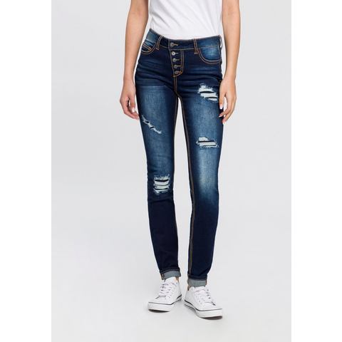 Arizona NU 20% KORTING:  Slim fit jeans Met zichtbare, schuine knoopsluiting Mid waist