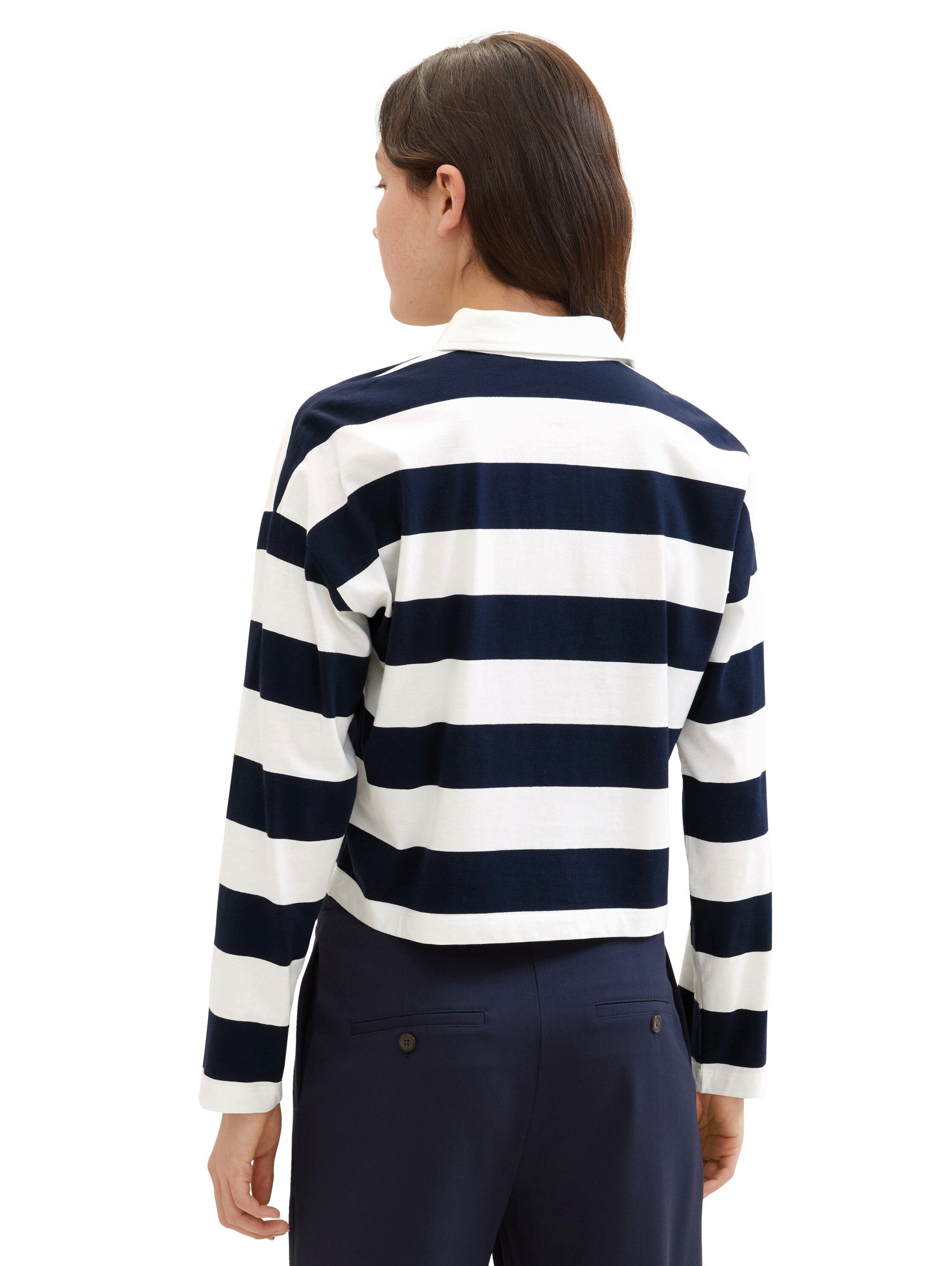 Tom Tailor Denim Poloshirt met lange mouwen met strepen en polokraag, extra kort