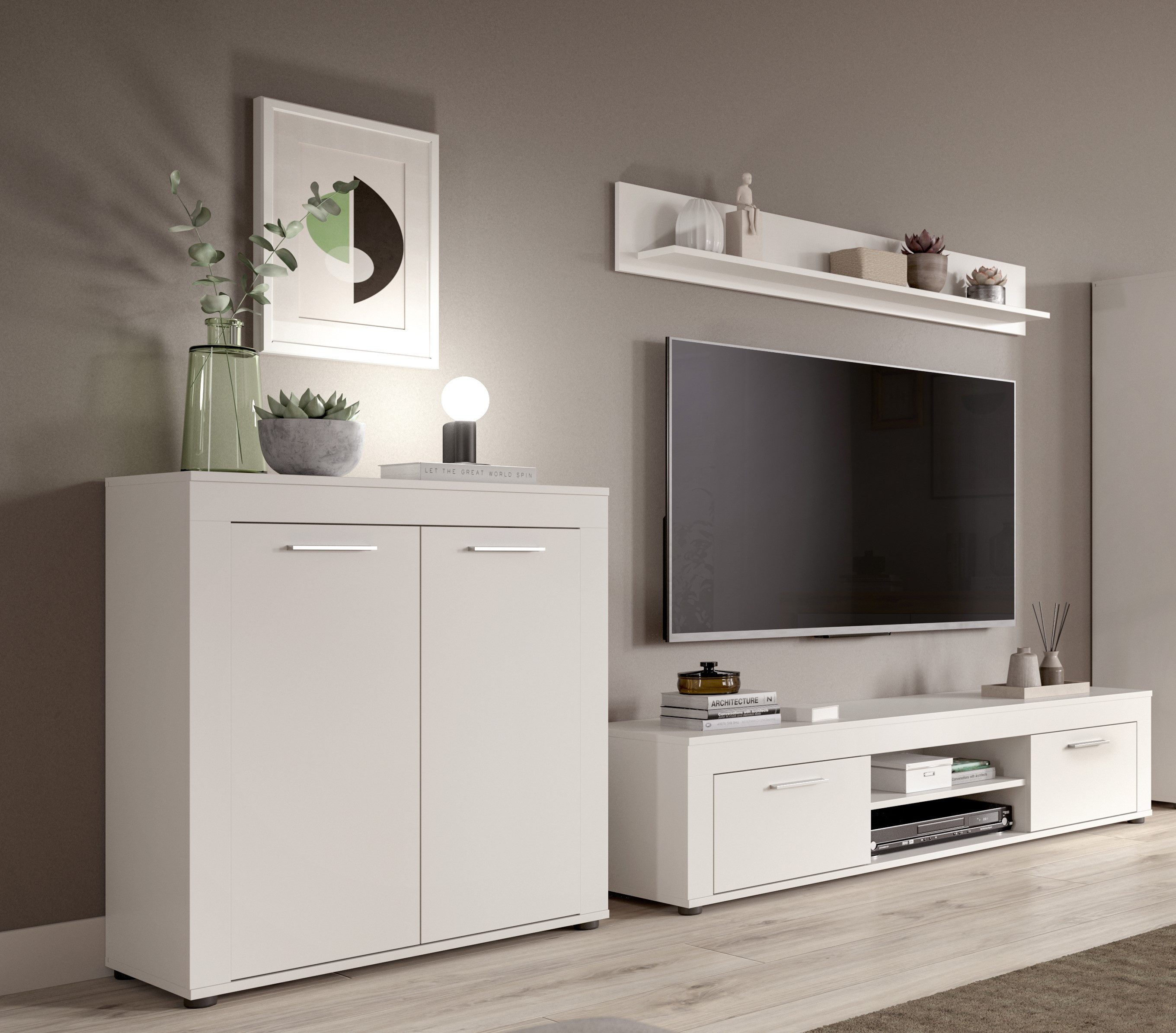 INOSIGN Wandmeubel Aosta, Breedte 255cm, bestaand uit Highboard, Lowboard, Wandplank Woonwand, combinatie, opbouwwand, meubelset, kastwand, meubelcombi (3-delig)