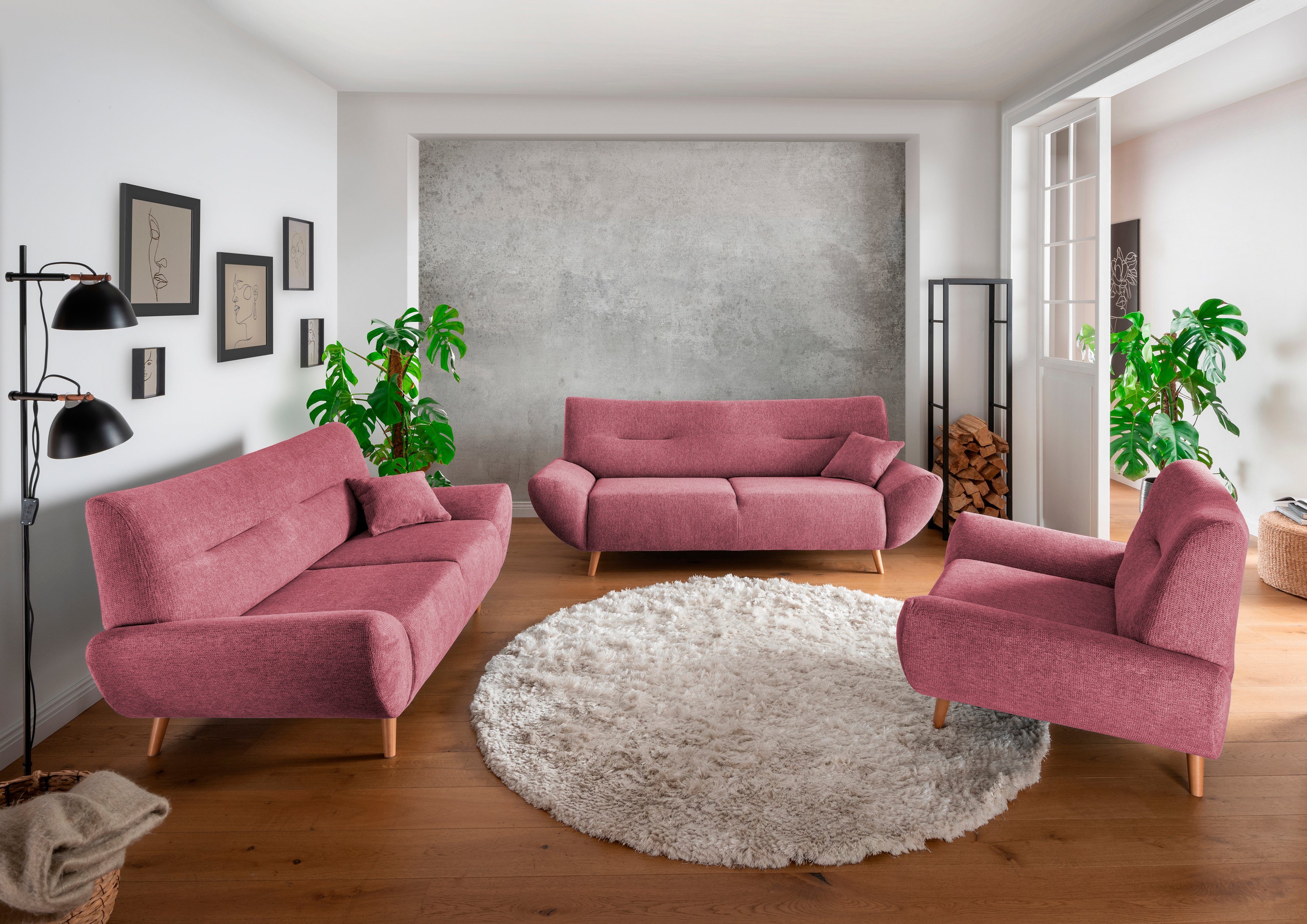 INOSIGN 3-zitsbank Drago, elegant en tijdloos, comfortabel, met houten voet