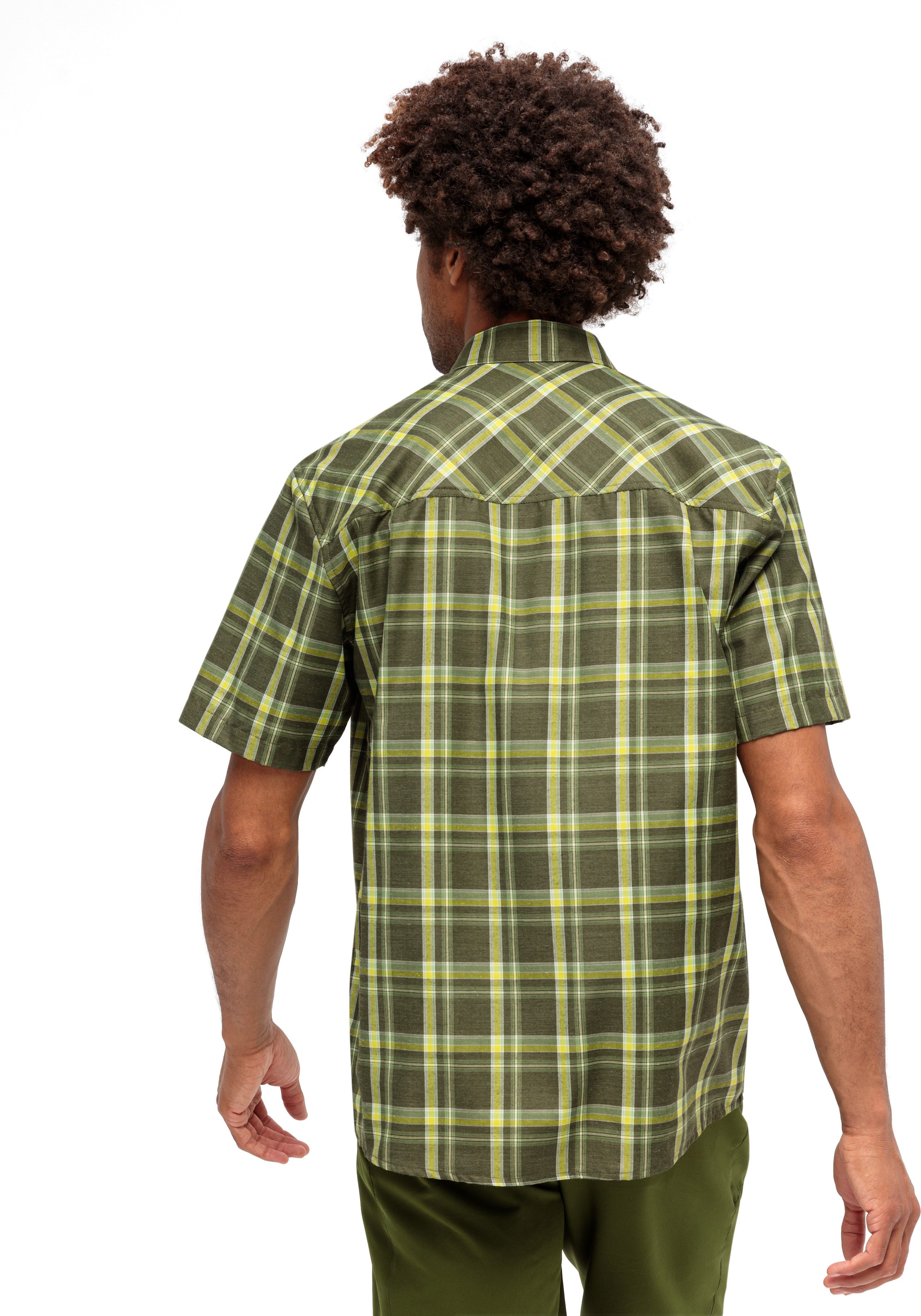 Maier Sports Functioneel shirt Mauro Geruite overhemd met korte mouwen voor wandelen reizen en vrije tijd