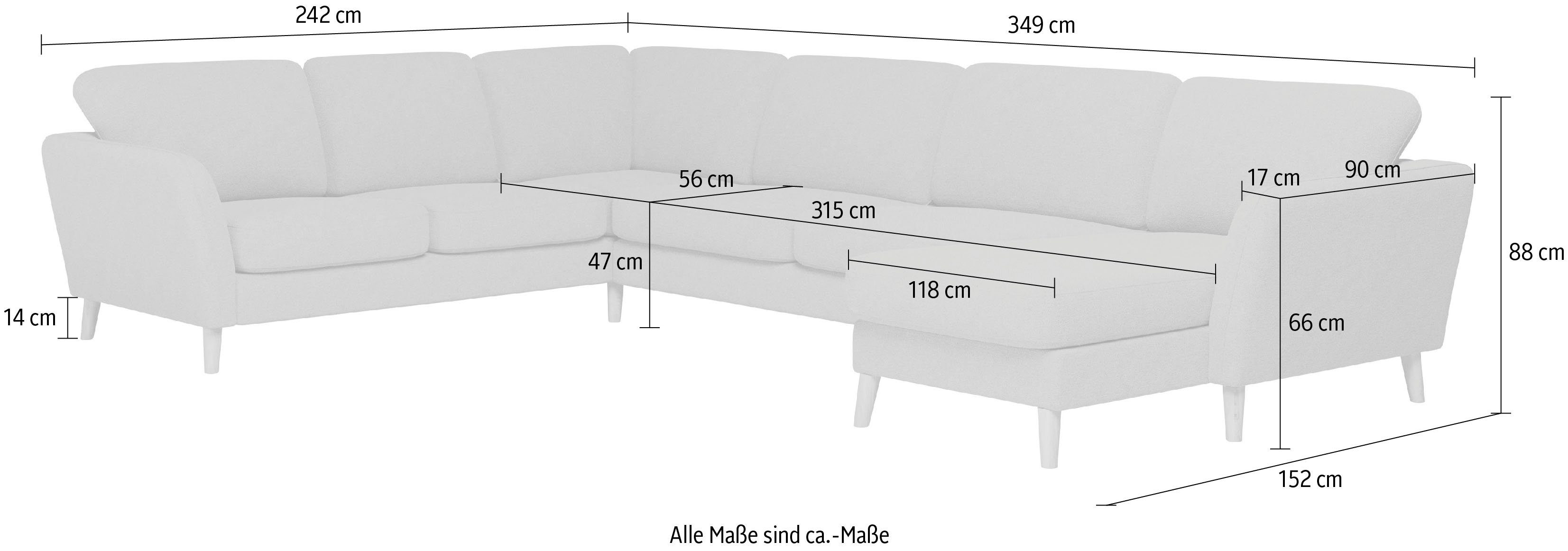 Home affaire Zithoek MARSEILLE XXL 349cm, U-vorm, ottomane rechts/links kiesbaar Massief houten poten van eiken, in verschillend overtrekken en kleurvarianten