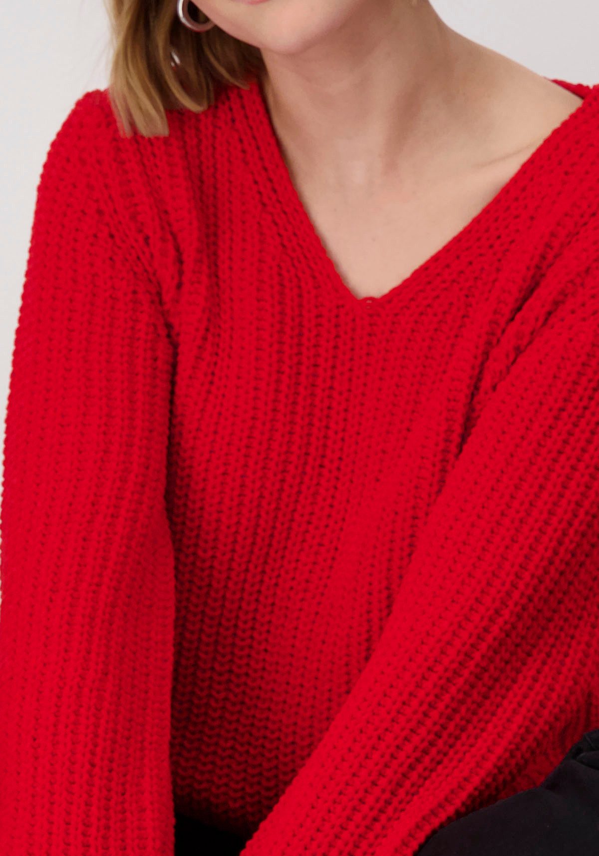 Monari Trui met V-hals Pullover Chenille V gemaakt van chenillegaren