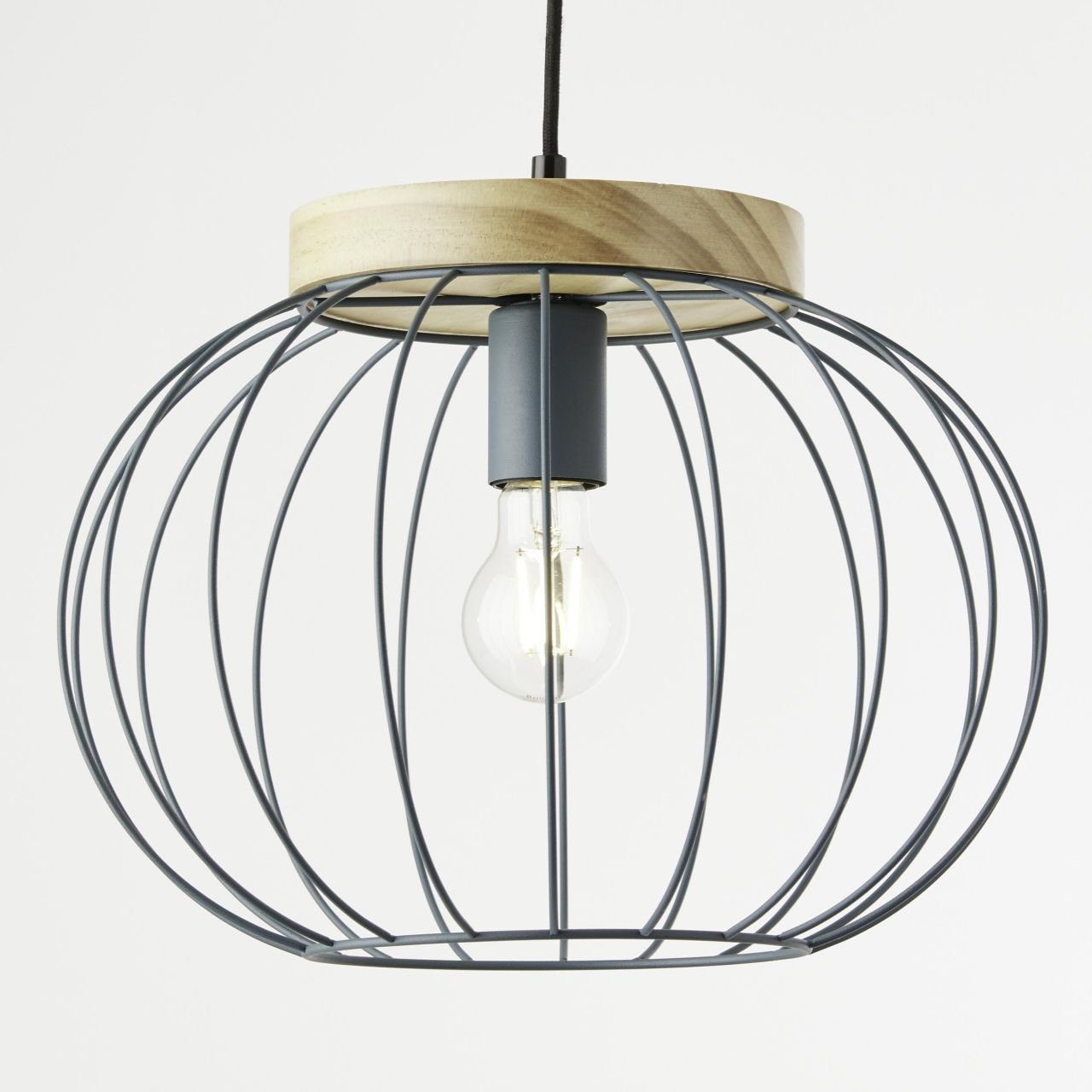 Brilliant Leuchten Hanglamp Sorana Hanglamp, 130 cm hoog, Ø 35,5 cm, E27, inkortbaar, metaal/hout (1 stuk)