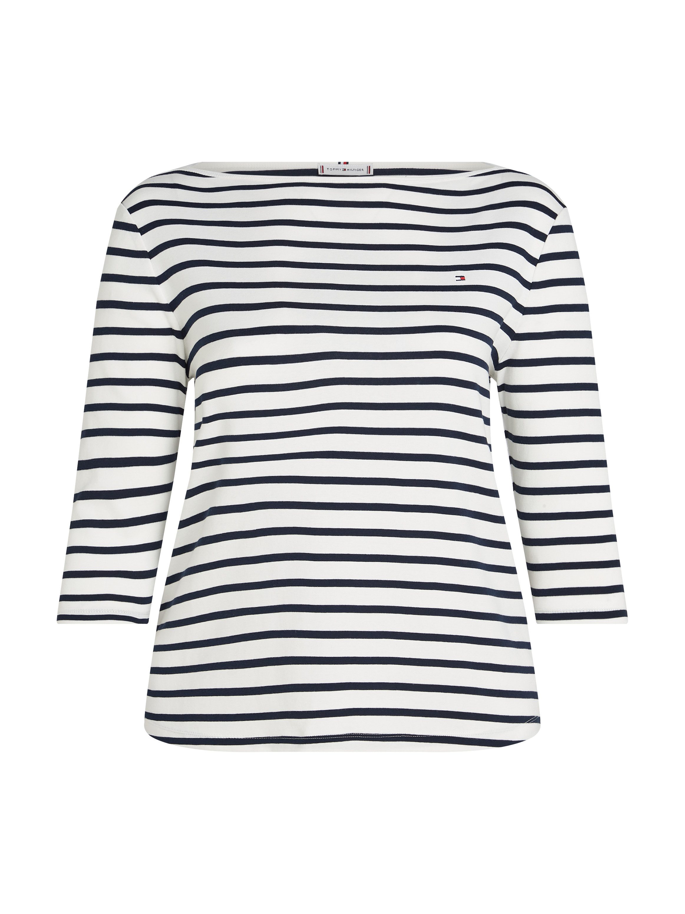 Tommy Hilfiger Curve T-shirt CRV SLIM CODY BOAT-NK 3/4SLV in grote maten, 3/4 mouwen, logoborduring