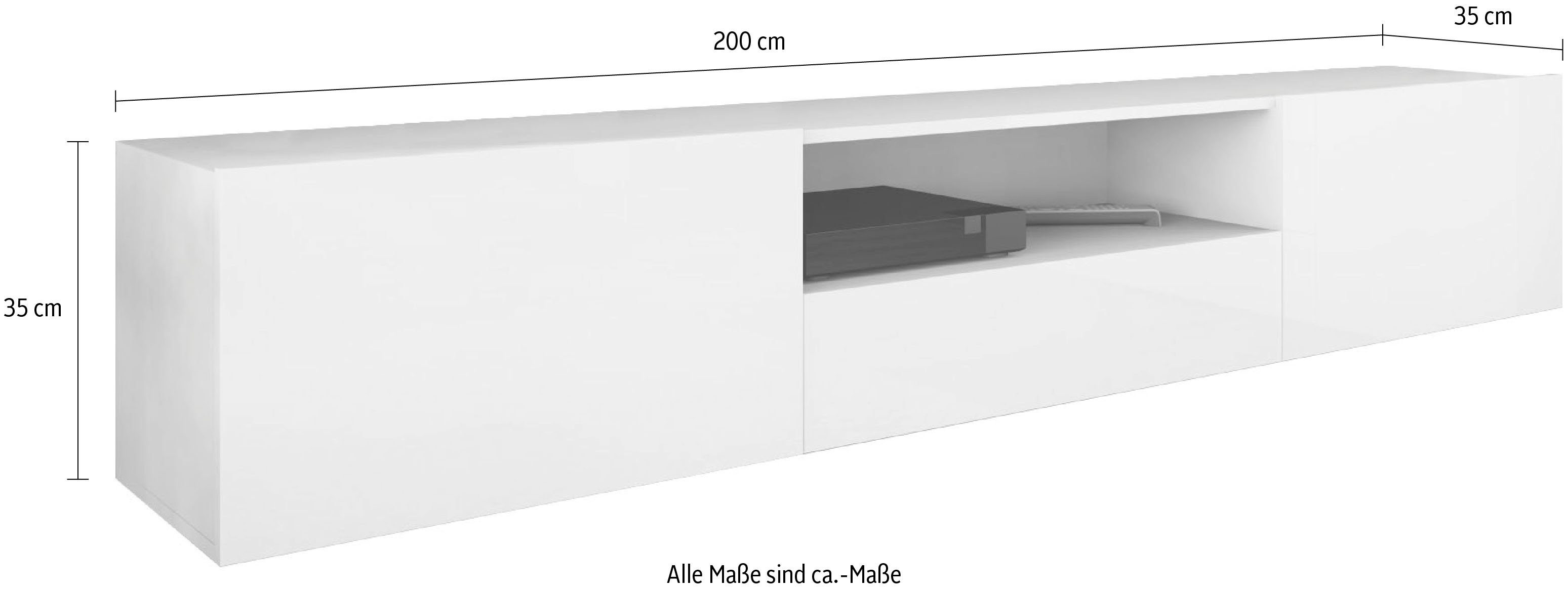 borchardt Möbel Tv-meubel Sophia Breedte 200 cm met 2 kleppen en 1 lade, staand en hangend