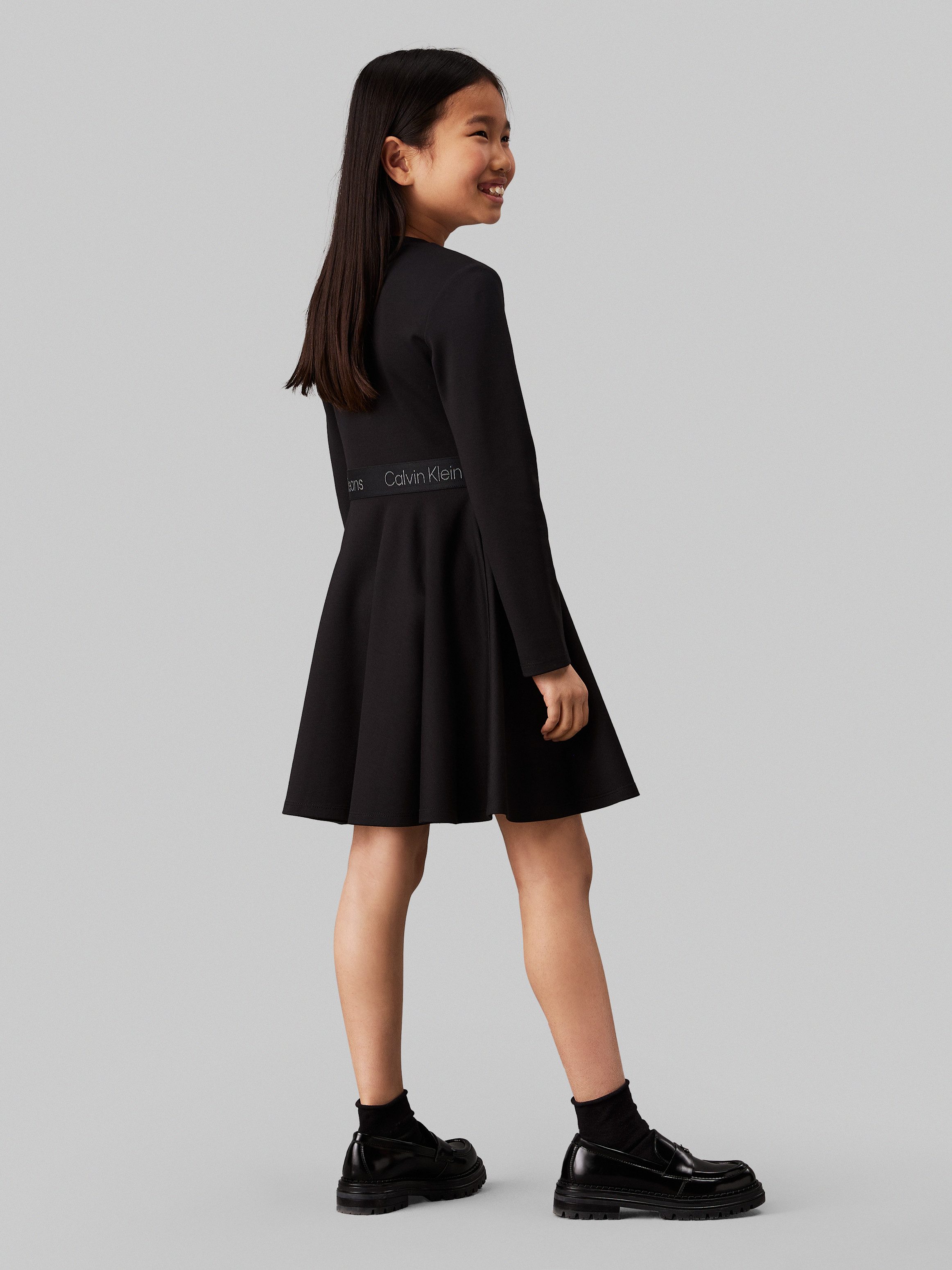 Calvin Klein Midi-jurk Ls Logo Tape Punto Dress voor kinderen tot 16 jaar en met logo-opdruk