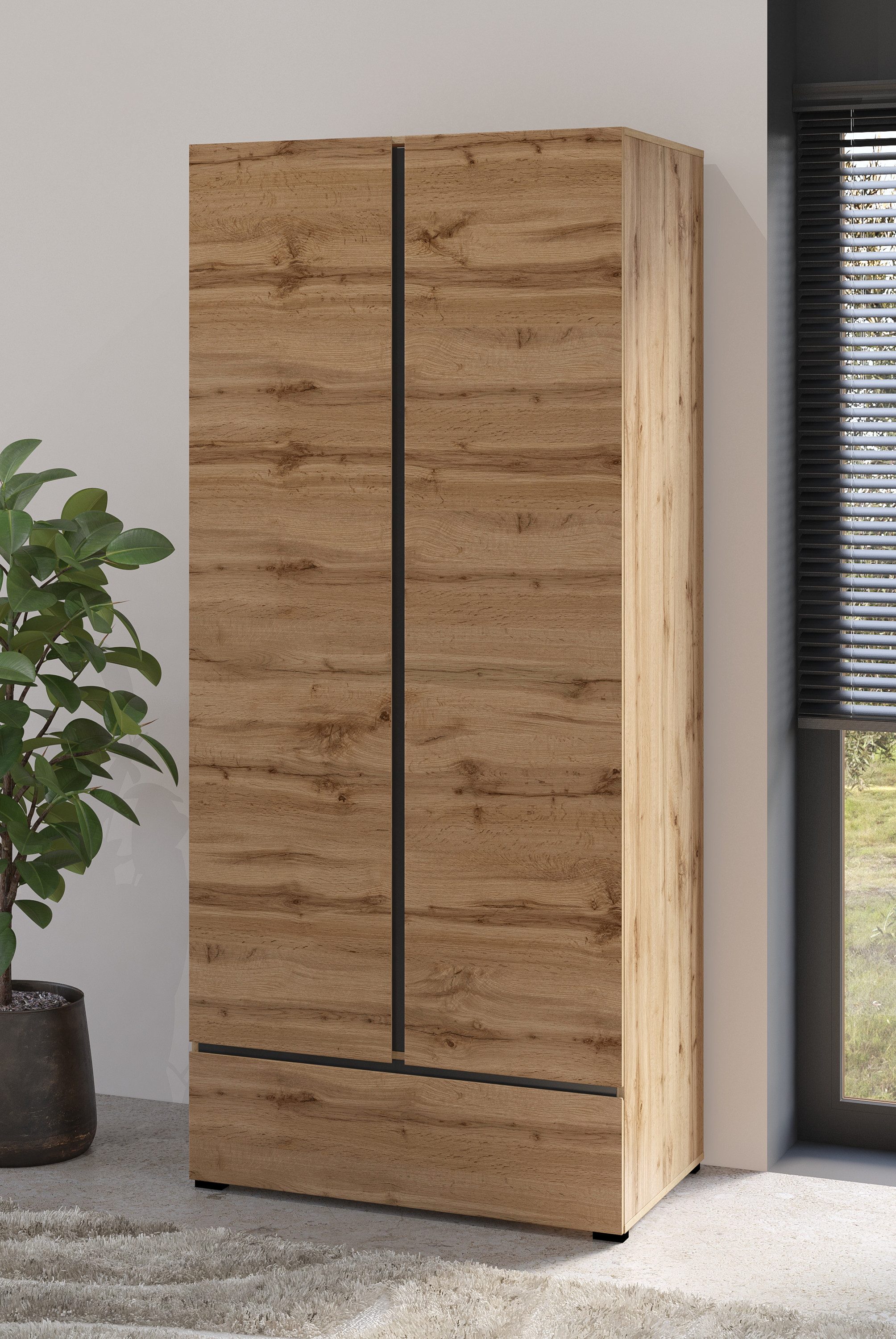 INOSIGN Draaideurkast Cross, moderne greeploze kledingkast Lingeriekast met lade, garderobe, deuren