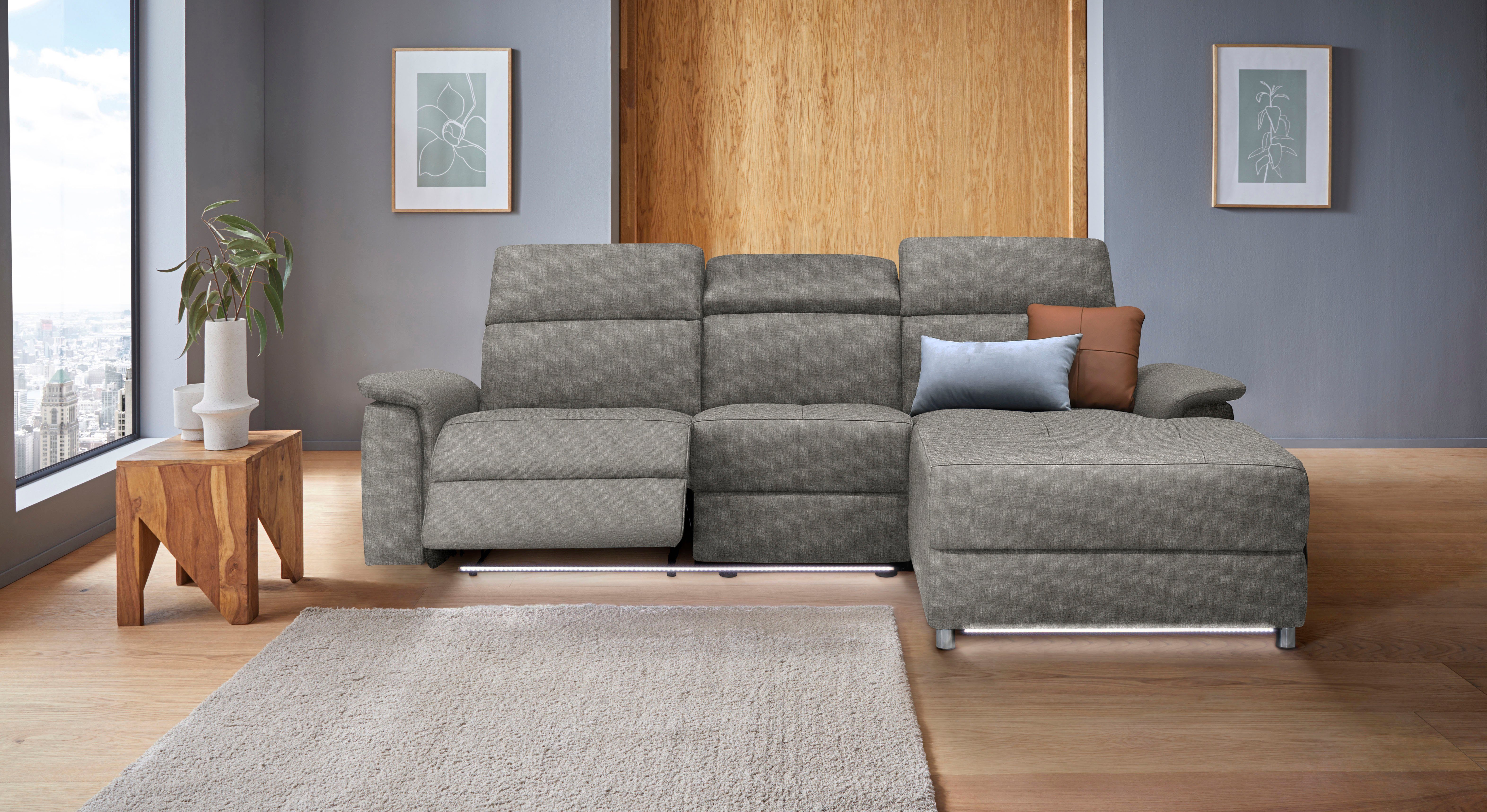 Places of Style Hoekbank Pareli, L-model, 259 cm, met récamier, echt leer, imitatieleer, weefstof