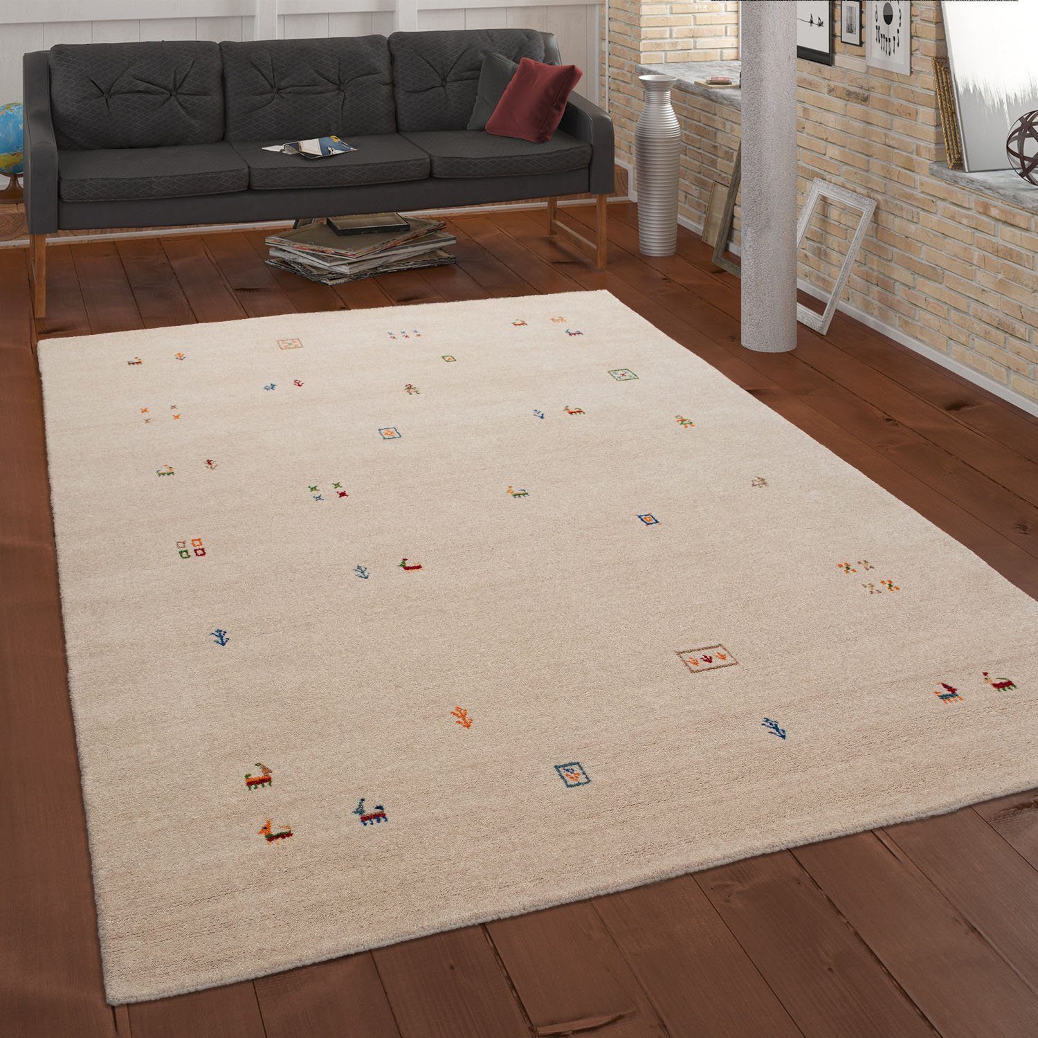 Paco Home Wollen kleed Gabbeh 312 Korte pool, met de hand geweven, zuivere wol, gabbeh-stijl, woonkamer