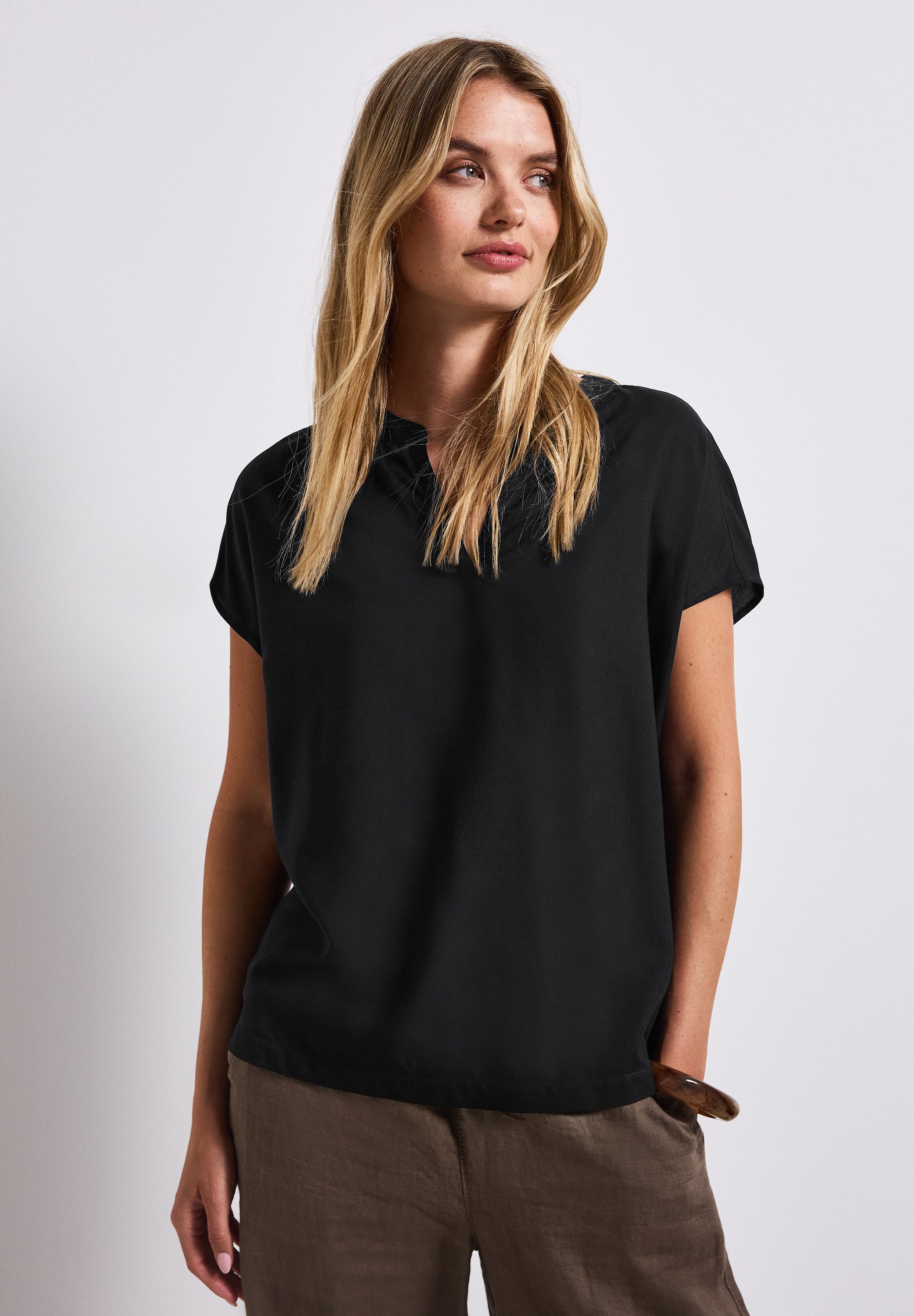 STREET ONE Blouse met korte mouwen Hals met split