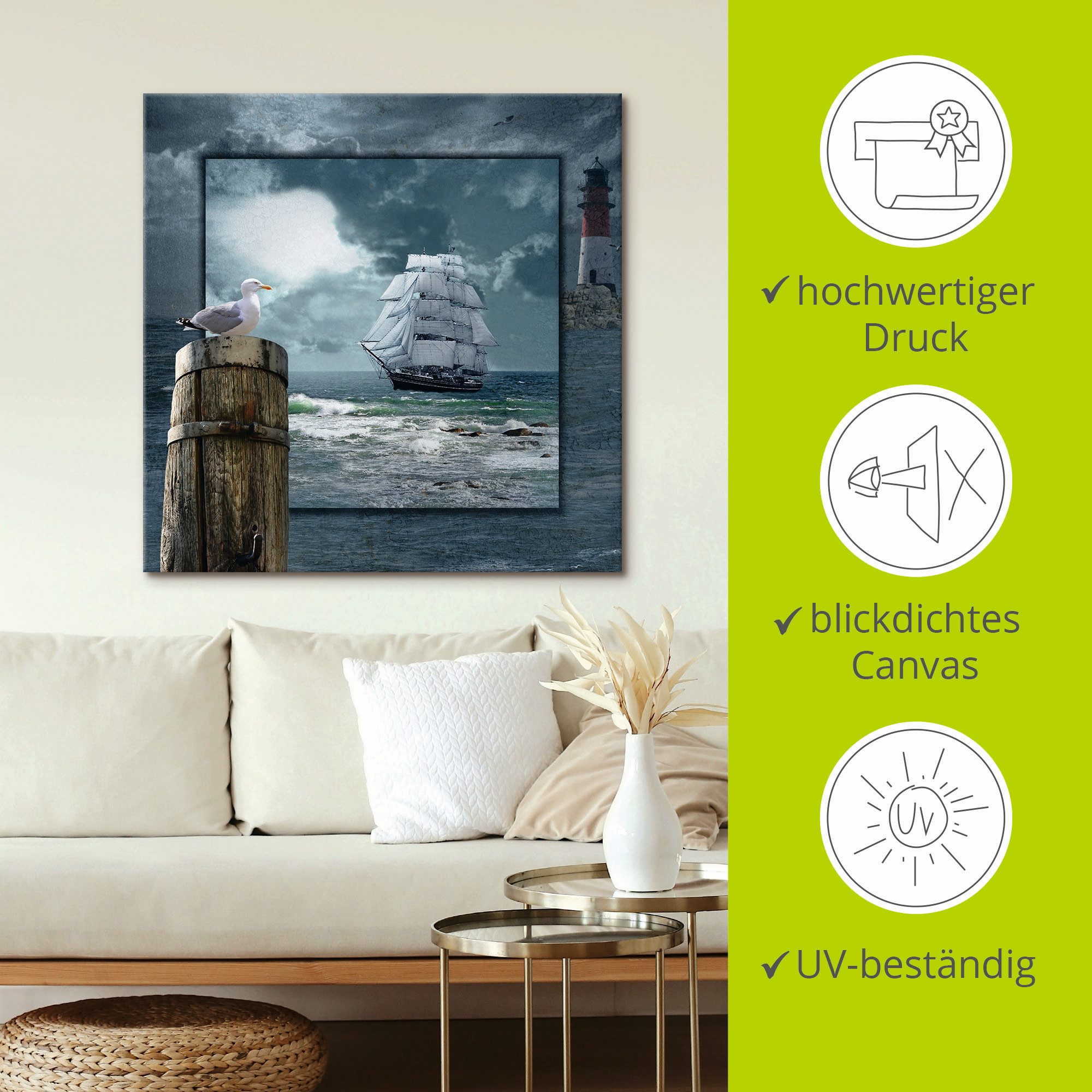 Artland Artprint Maritieme collage met zeilschip als artprint op linnen, poster, muursticker in verschillende maten